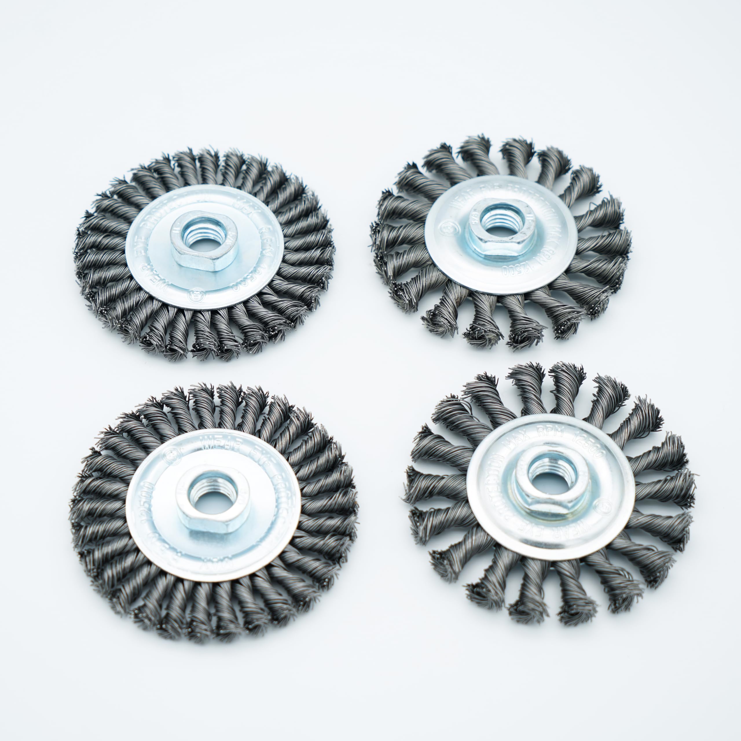 Eco Walker 4 Inch Twist Knotted Wire Wheel Brush Set for Angle Grinder with 5/8 Inch-11 Threaded Arbor - Heavy-Duty Conditioning for Various Metals (4