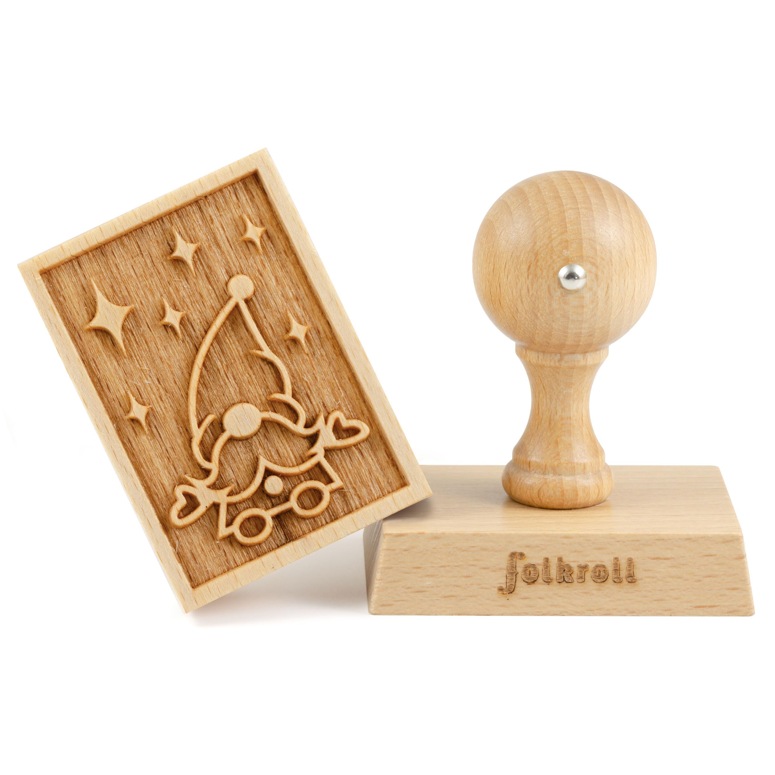Tampon à biscuits en bois de hêtre motif lutin de Noël 70x50 mm