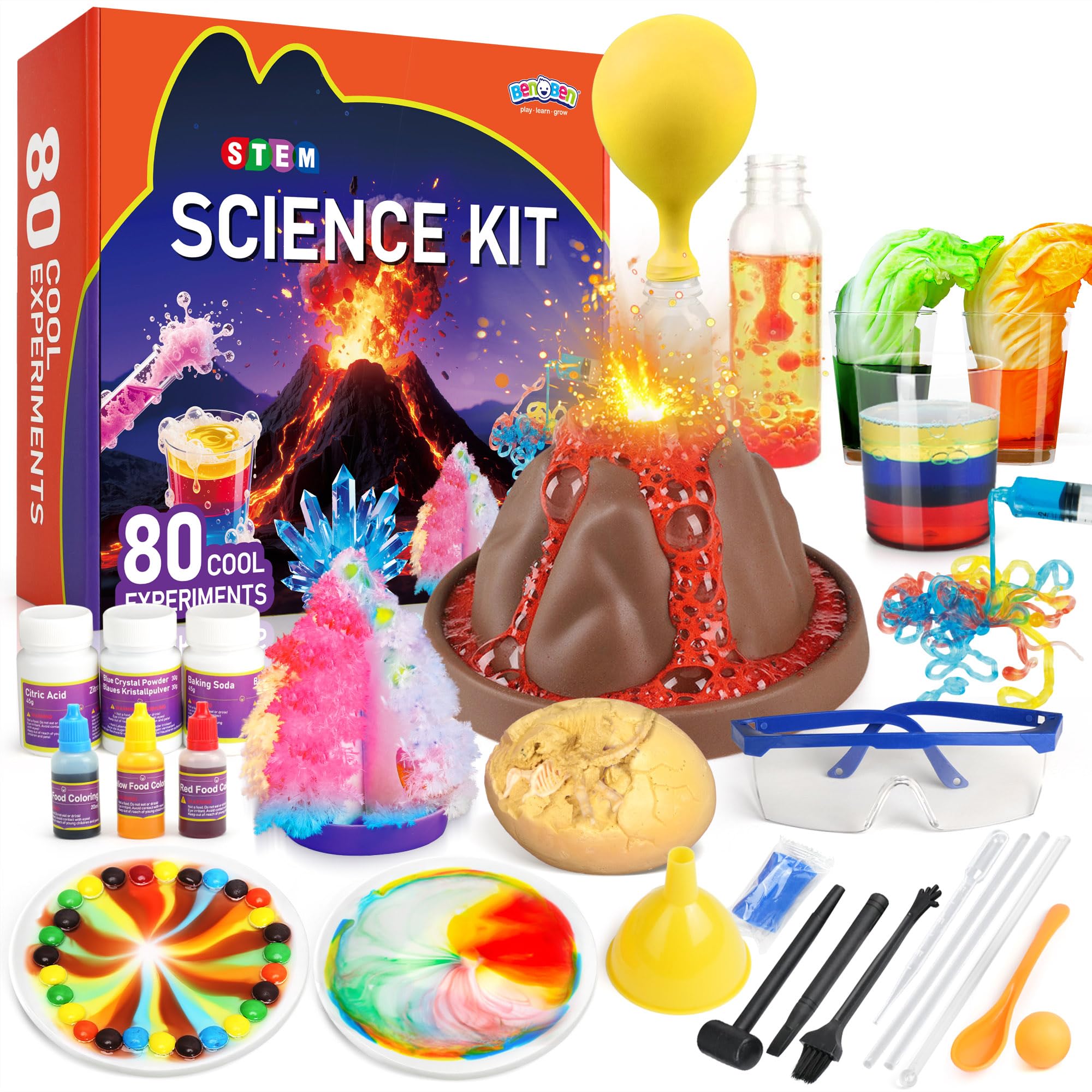BenBen Science Kits for Kids Age 8-12, 80 Experiments Educational Toy, STEM Toys for 6 7 8 Year Old Boys Girls Birthday Gift, Volcano Science Kit,
