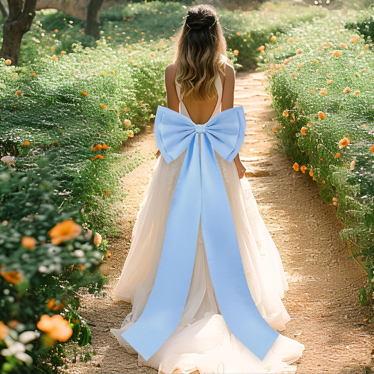 Giant Bow Decoration, 75x18 Inch Big Bows for Backdrop, Large Satin Ribbon Tie Bow for Wedding Engagement Baby Shower Bridal Christmas Birthday Party Wall Decor (Blue)