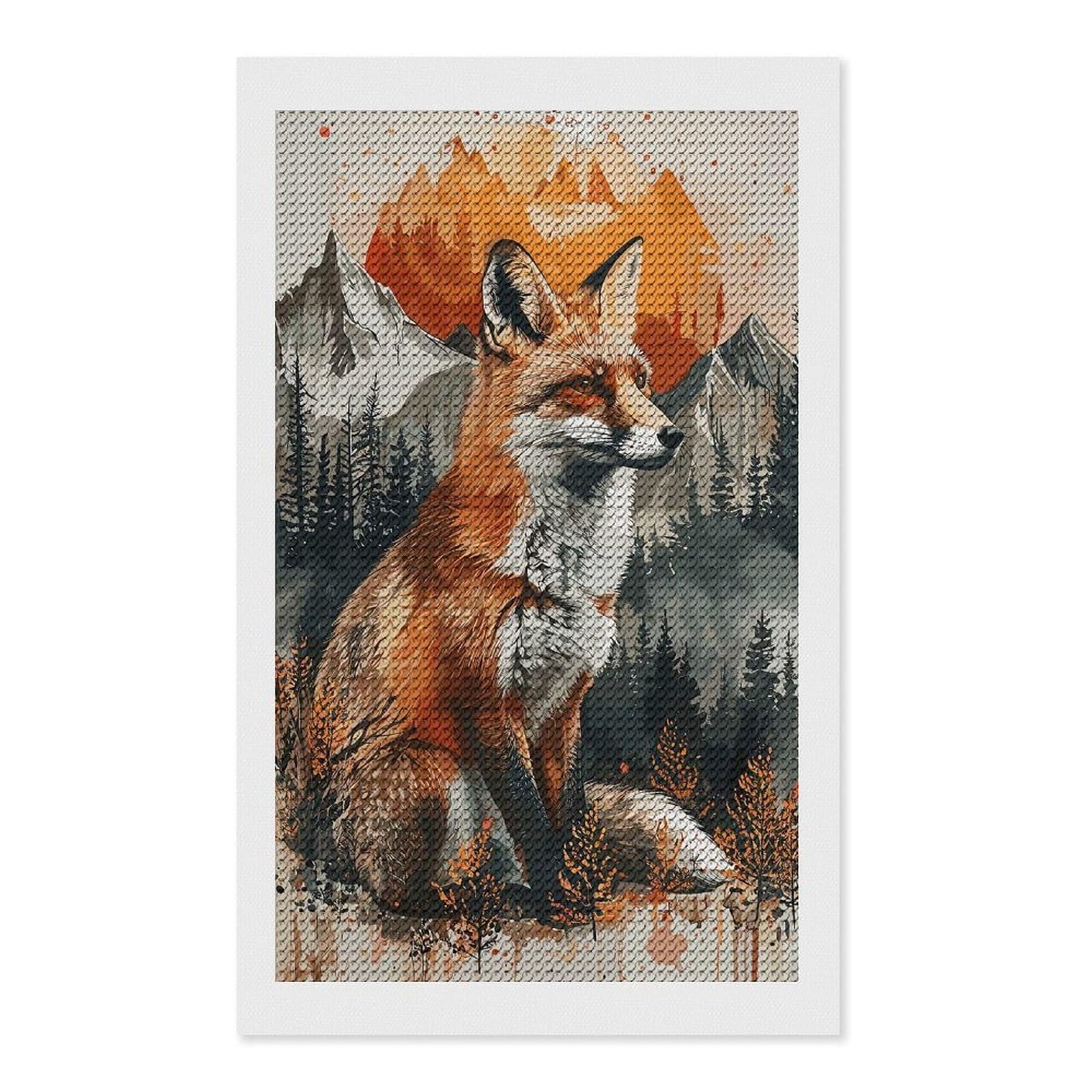 Junmoney Fox Sunset Watercolor Diamond Painting Canvas Kit 12"x20", Leisure Activity, Aesthetic Room Decor, with Tool Kit, DIY, Gift