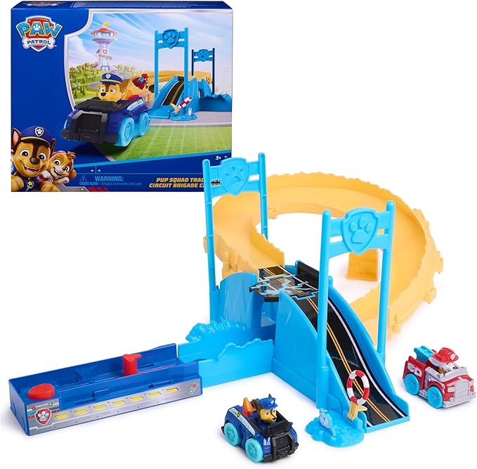 PAW Patrol Pup Squad Track Set, Looping Track Playset & Vehicle Launcher avec Chase & Marshall Toy Cars, Jouets pour enfants, garçons et filles, à partir de 3 ans