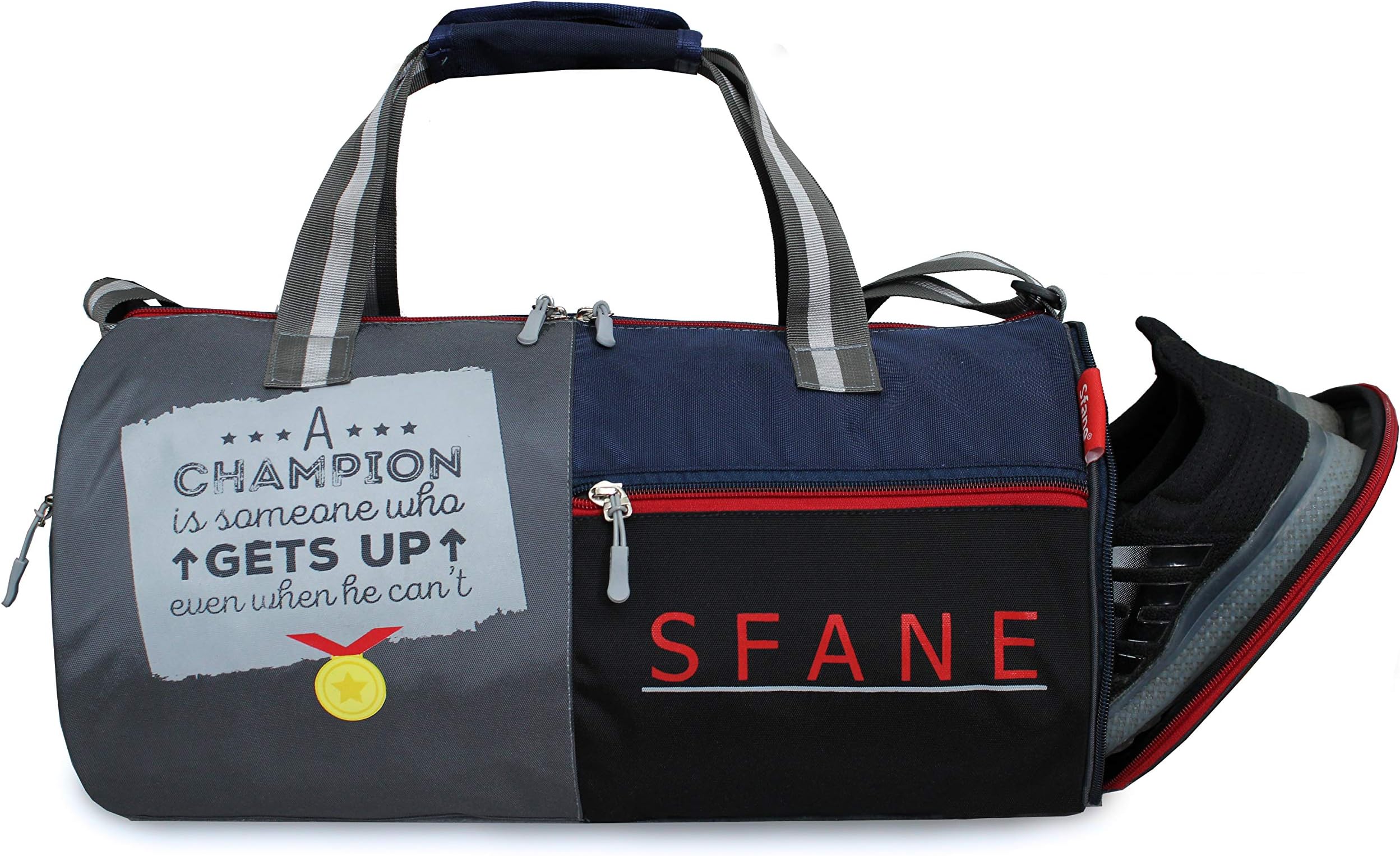 SFANE Polyester Black Gym Bag/Duffle Bag/Sports Bag/Shoulder Bag/Sports Bags/Gym Bags for Men & Women with Shoe Compartment (Grey)