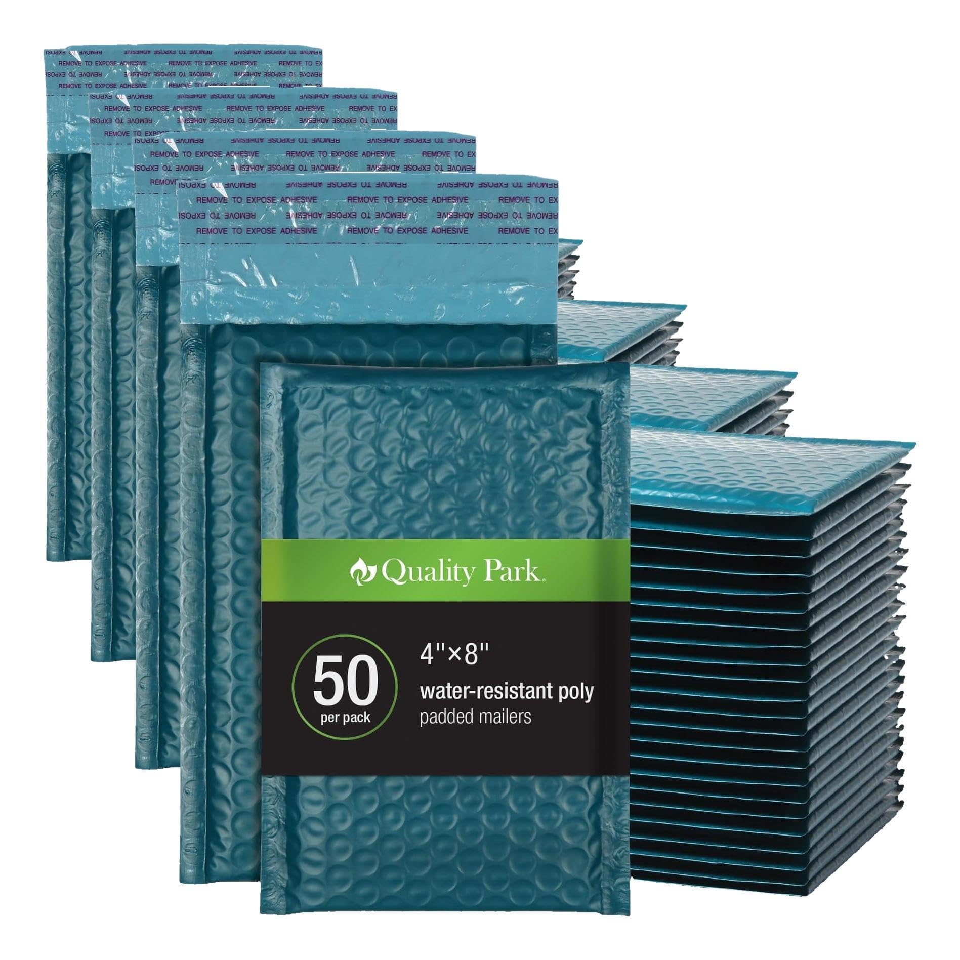 Quality Park Bubble Mailers, 4 x 8 Shipping Envelopes, Self-Seal, Small Blue Padded Envelopes, Redi-Strip Peel Off Closure, 50 Per Box (QUA85909) (Pack of 4)