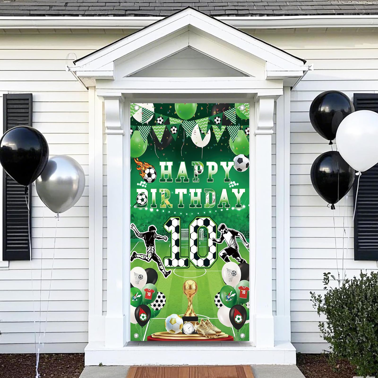 10th Birthday Decorations with Football Theme Backdrop Banner - Large Happy 10th Birthday Banner for Double Digits Boys, Soccer Party Supplies Door Sign 185x90cm