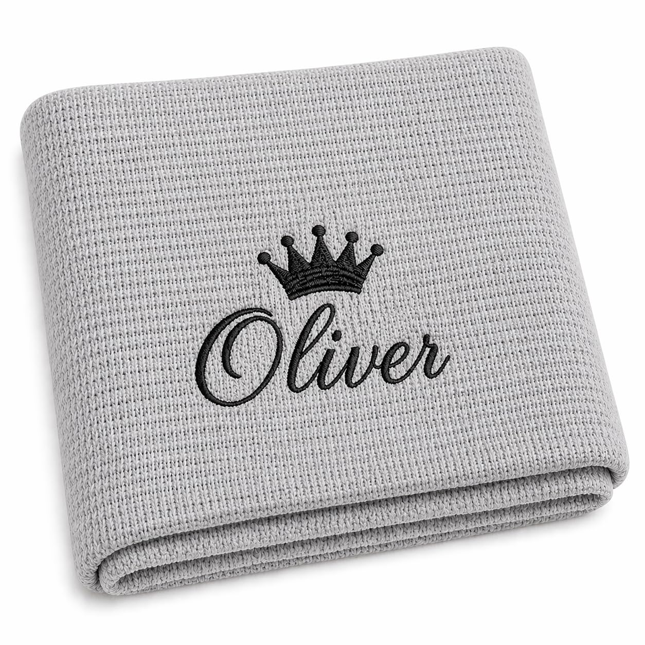 Personalised Baby Cellular Blanket – Custom Embroidered Name Shawl Blanket, Soft Newborn Wrap, Baby Boy Girl Gift, Christening, Baby Shower Blanket UK (Grey)