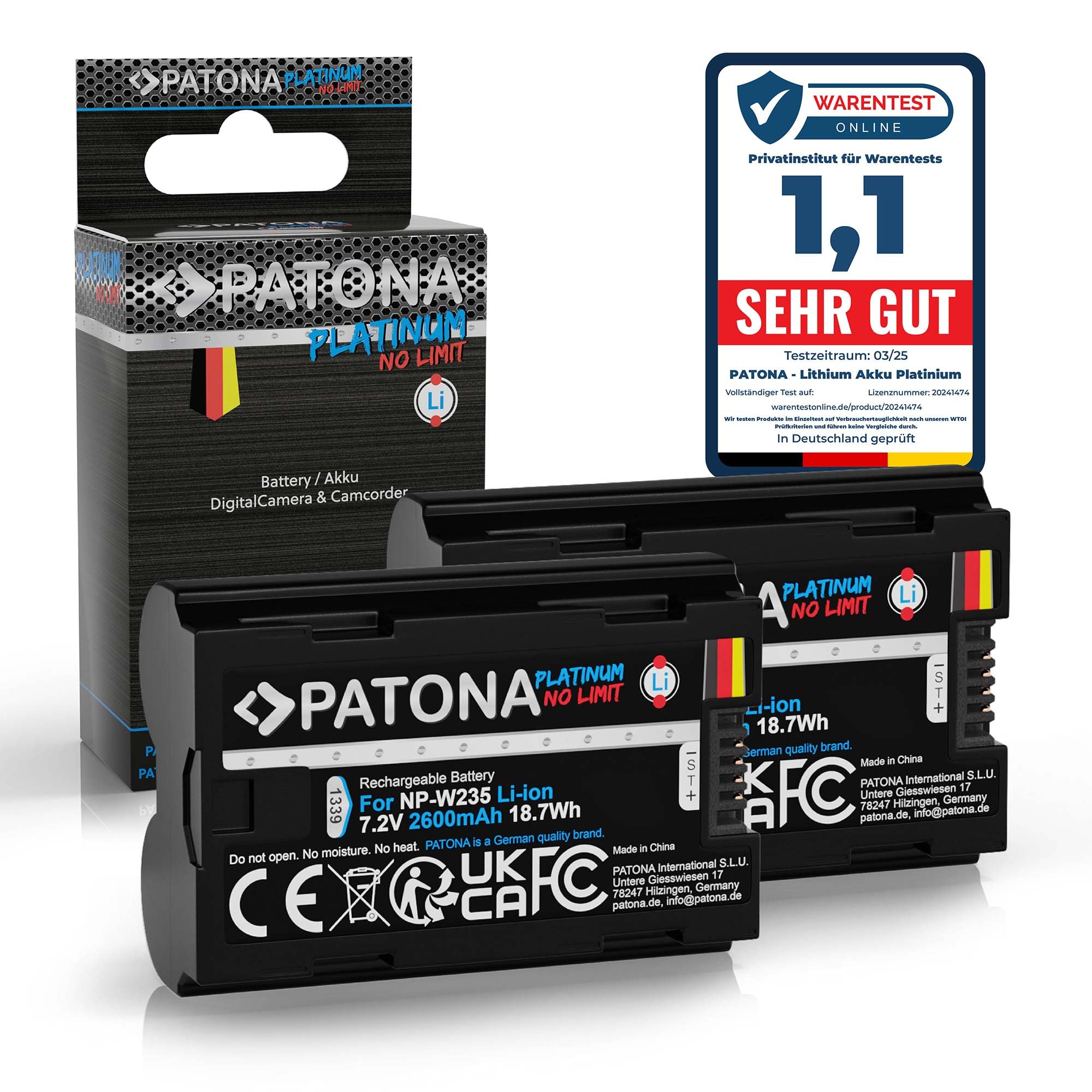 PATONA 2X Platinum NP-W235 Batteria 2600mAh – Ricambio per Fujifilm NP-W235 – per X-T4, X-T5, X-H2, X-H2S, X-S20, GFX-50S II, GFX-100S, GFX-100 II – una scatta, una si ricarica
