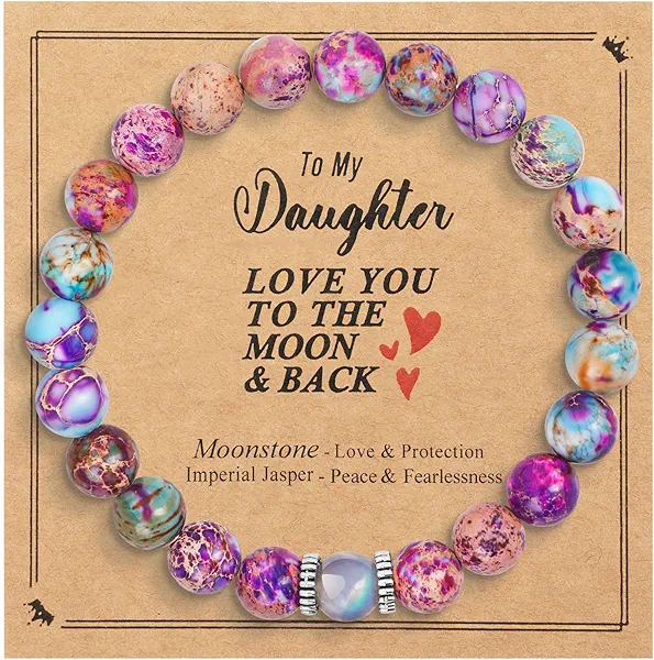 To My Daughter Boho Stackable Stretchy Stretch Bead Beaded Bracelets for Women Trendy Happy Birthday Meaningful Wrist Unique Money Handmade Balance Word Strength Thick Fashion Woman Mental Health Ladies Elastic Western Motivational Spiritual Jewelry Good Luck Bestie Natural Stone Inspirational Colorful Mother Daughter Stack Beach Cute Chakra Healing Summer Womens Friendship Bracelets Pack Graduation Hope Spirit Energy Beads Wealth Reminder Wish Mood Everyday Retirement Bohemian Faith Auntie Aunt Cousin Niece Grandma Granddaughter Mom Mama Anxiety Relief Sister Purple Imperial Jasper Moonstone Gemstone Protection Love Best Friend Crystal Moonstone Bracelet Stack for Women Teens One Piece
