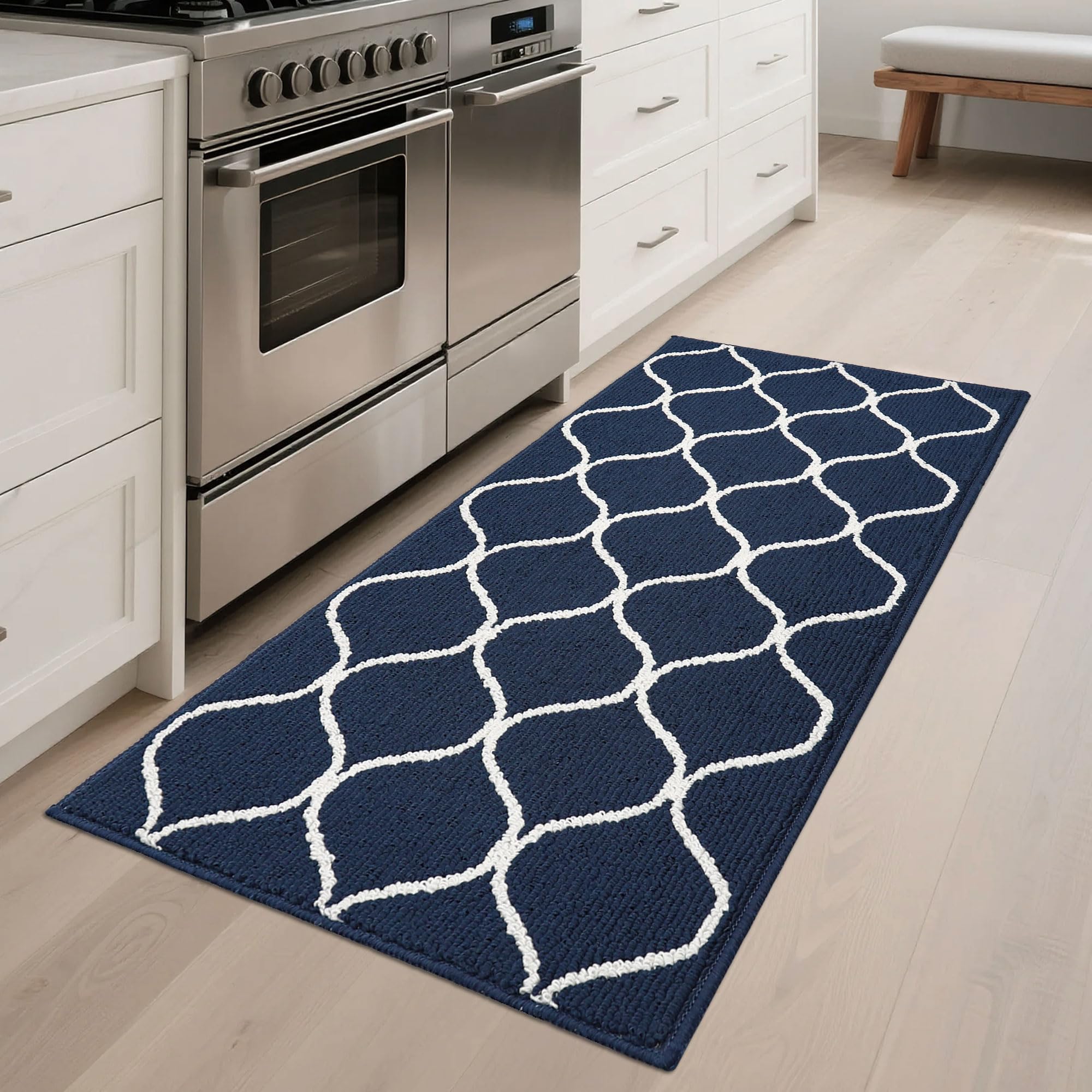 COSY HOMEER Küchenteppich rutschfest, 60 x 120 cm Küchenläufer Waschbar, Schmutzabweisend Läufer Küche Maschinenwaschbar für Küche, Waschküche, Eingang, Flur, Blau
