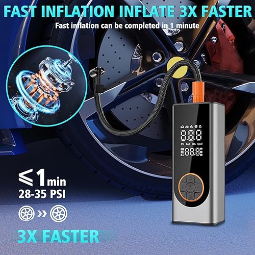 Miniatura 2 de LiveGo Inflador de neumáticos, compresor de aire portátil, bomba de aire inalámbrica de inflado rápido de 150 PSI con batería de 18000 mAh y medidor