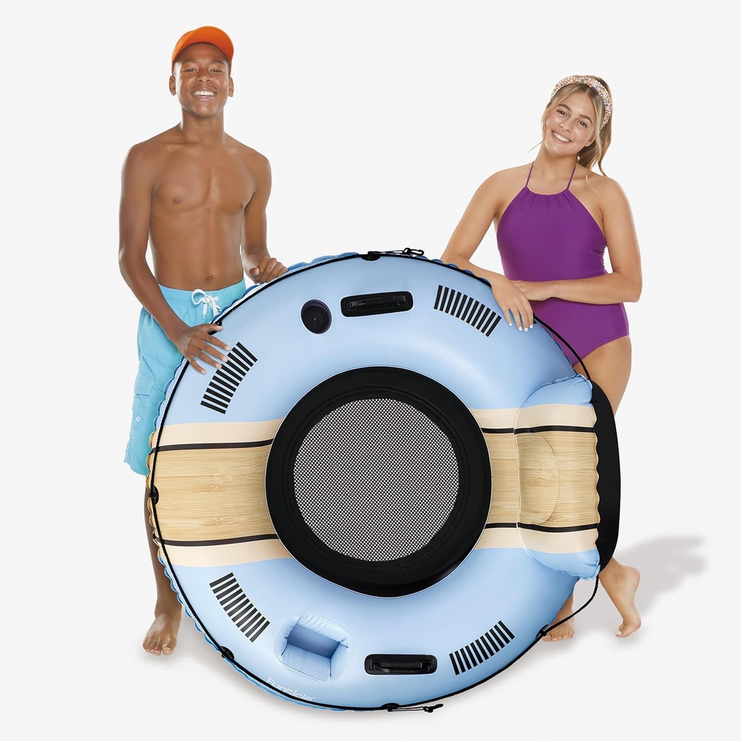 Maccabi Art Tahoe Lounge Inflatable Pool Float Tube for Adults – 48in River Lounge with Backrest, Cup Holder, Mesh Seat, Handles, Phone Holder – Durable Heavy-Duty Lake Float – Heavenly Blue