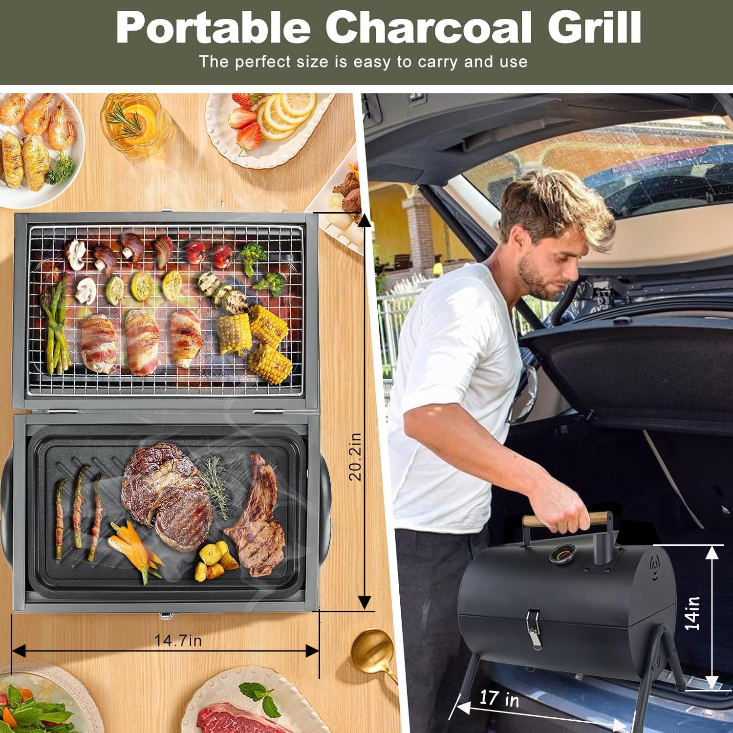 Barbecue a doppia faccia in acciaio inox con funzione griglia bifacciale, leggero, compatto, pieghevole, portatile, ideale per campeggio, festival