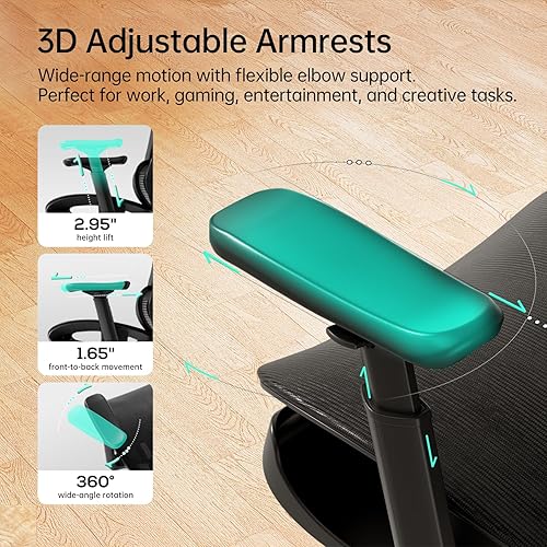 Miniatura 3 de Hbada Silla de oficina ergonómica P2, silla de oficina con soporte lumbar 3D, silla ergonómica de malla con brazos de rotación 3D de 360 y