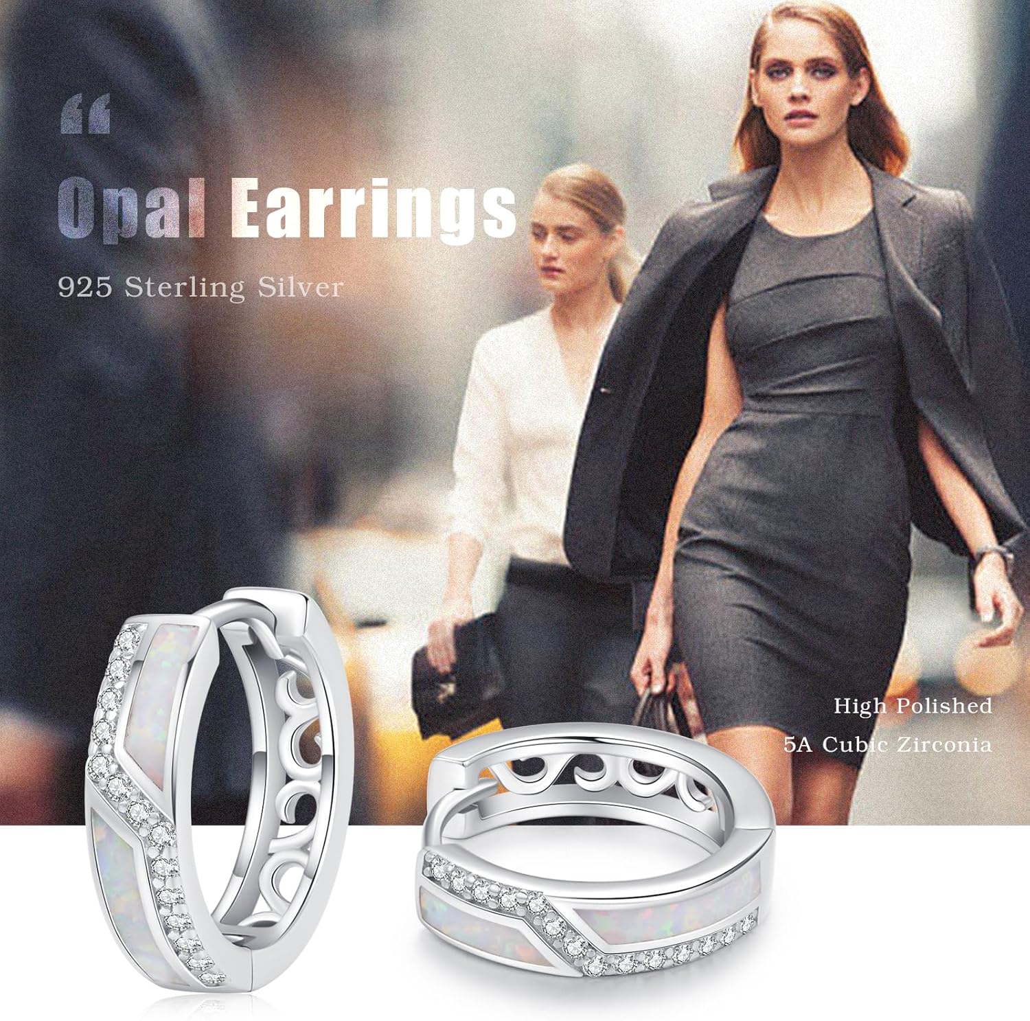 925 Sterling Silver Hypoallergenic Huggie Hoop Earrings Exquisite Small Opal Huggie Hoop Earrings with Cubic Zirconia Jewelry for Women Mom - Image 6