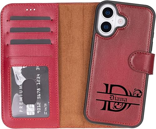 Miniatura 7 de Premium Leather Wallet Case for iPhone 17 Series, RFID Blocking, Detachable 2-in-1 Design with Card Slots, Red Cowhide Folio Cover with Football