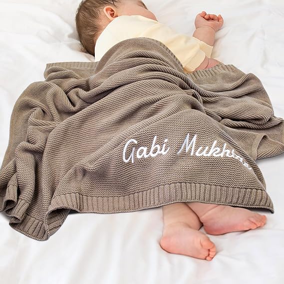 TICBIK Ticbik Couverture Bébé Tricotée en Coton Pur Personnalisable avec Broderie