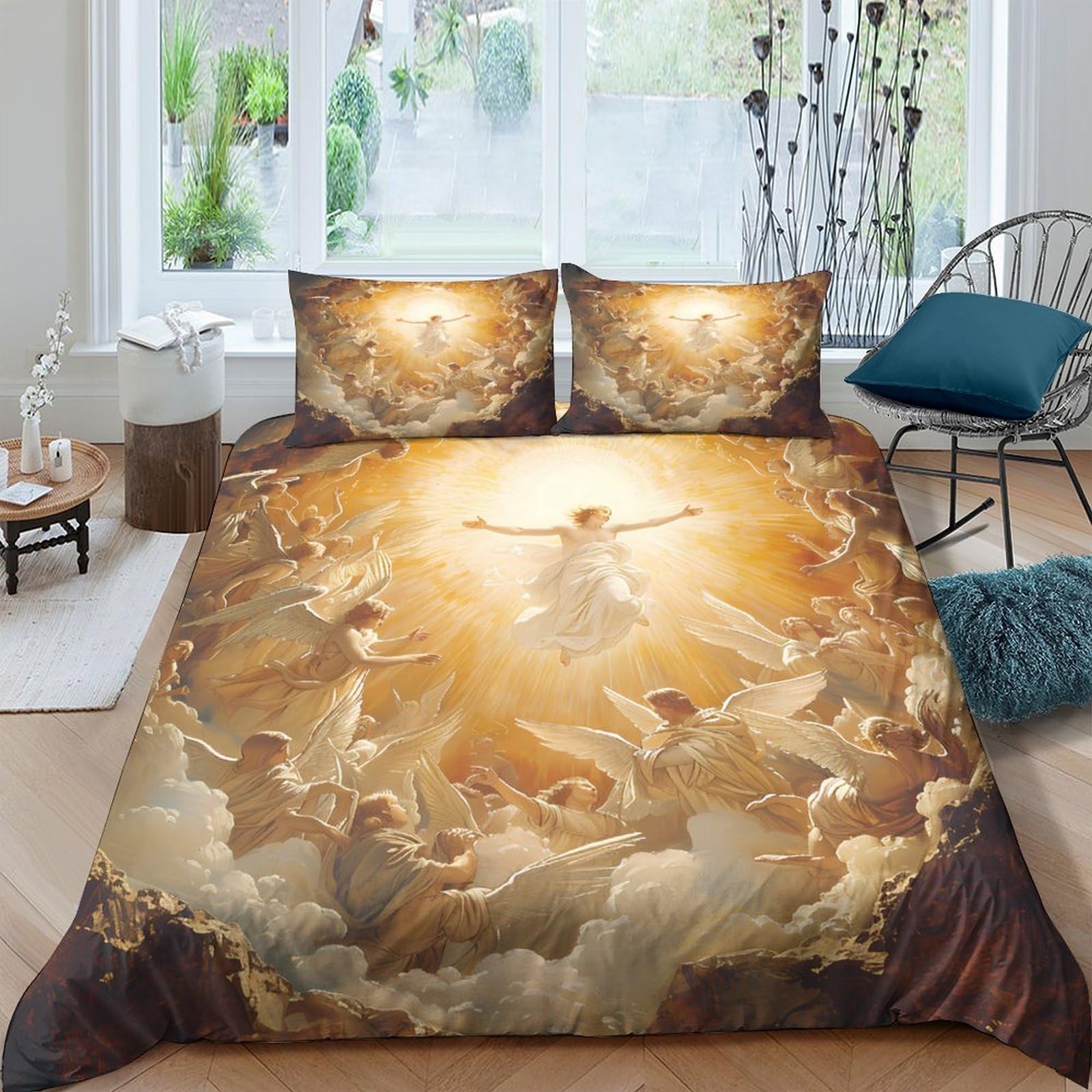 Ctjqhvkz Style-9 3D Printed Renaissance Angel Fitted Sheet Microfiber Bedroom Decor Baroque Cloud Mattress Cover Soft Washable Single（135X200cm）