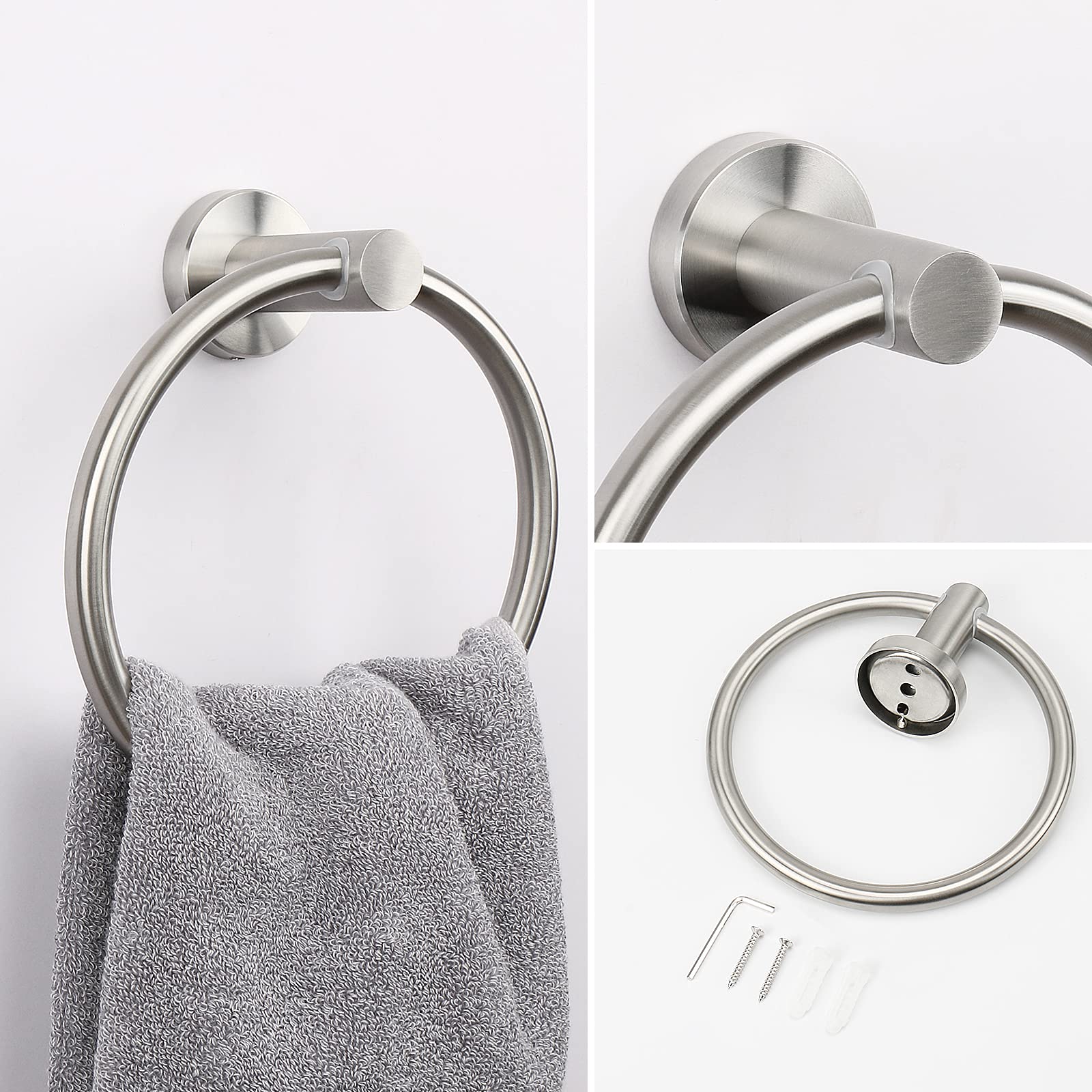 NearMoon Anello Porta Asciugamani 4 Pezzi: Ganci A Muro In Acciaio Inox Nichel Spazzolato Per Bagno - 4