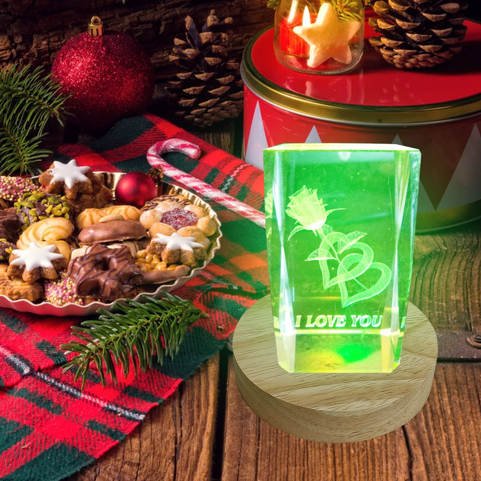 CDIYTOOL Led-verlichting, displaybasis, 2 stuks houten verlichte USB LED- verlichting, desktopdisplaybasis, ornament voor 3D kristallen bal, sieraden, glas, hars, kunstvaas, acryl