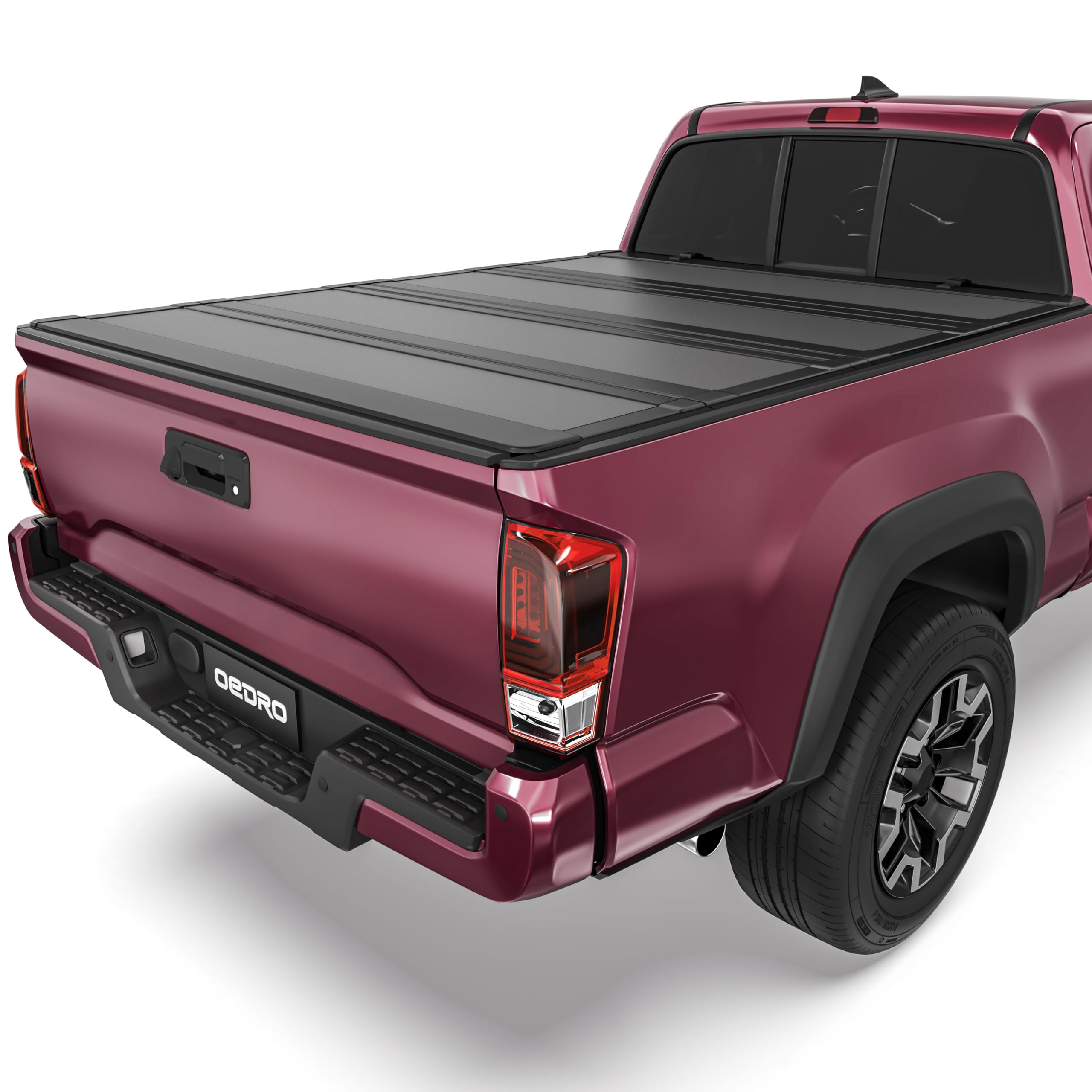 OEDRO Low-Profile Hard Quad-Fold Tonneau Cover Compatible with Toyota Tacoma 2016-2023 (Excl. Trail Edition) 5ft Bed with Tacoma Bed Rail, One-Handed