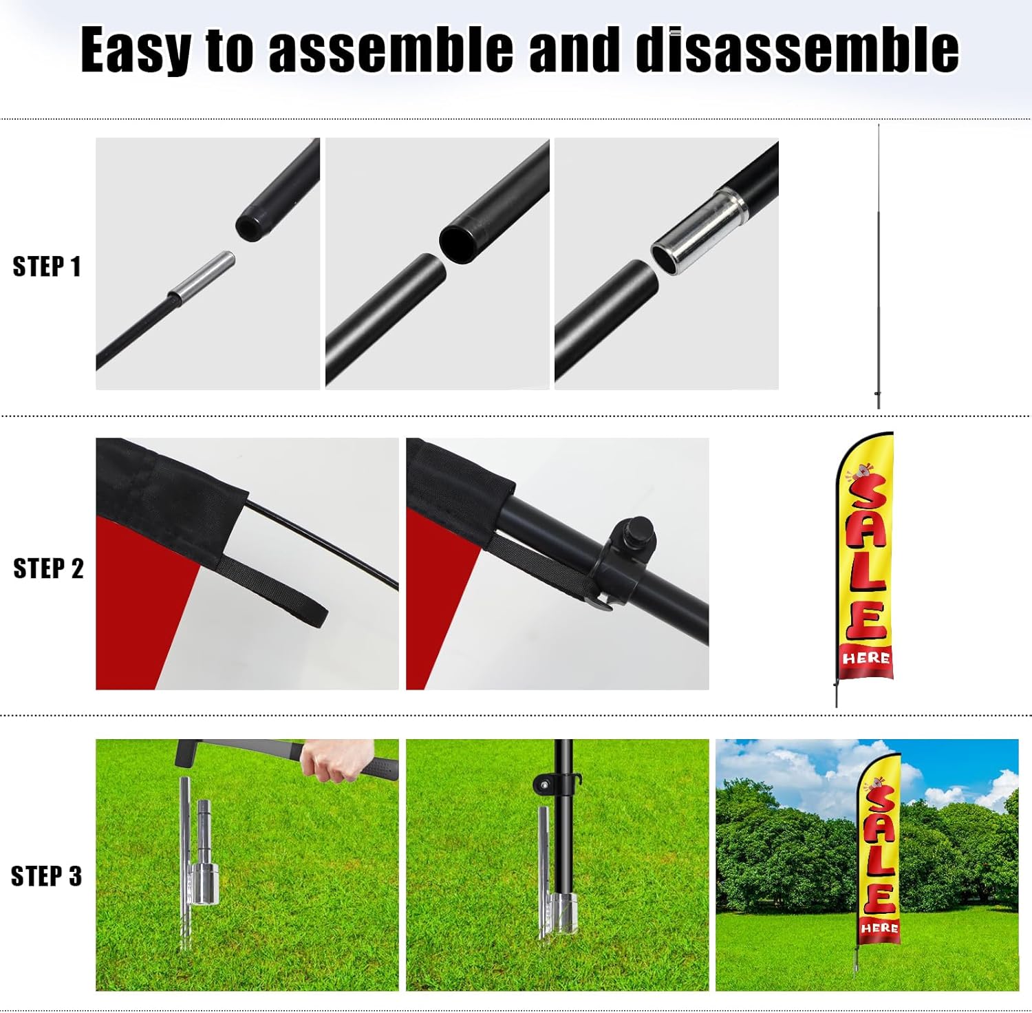 3 Sets Sale Feather Flag Pole, 15FT Advertising Sign Banner Swooper Flag with Pole Kit and Ground Stake for Outdoor Business