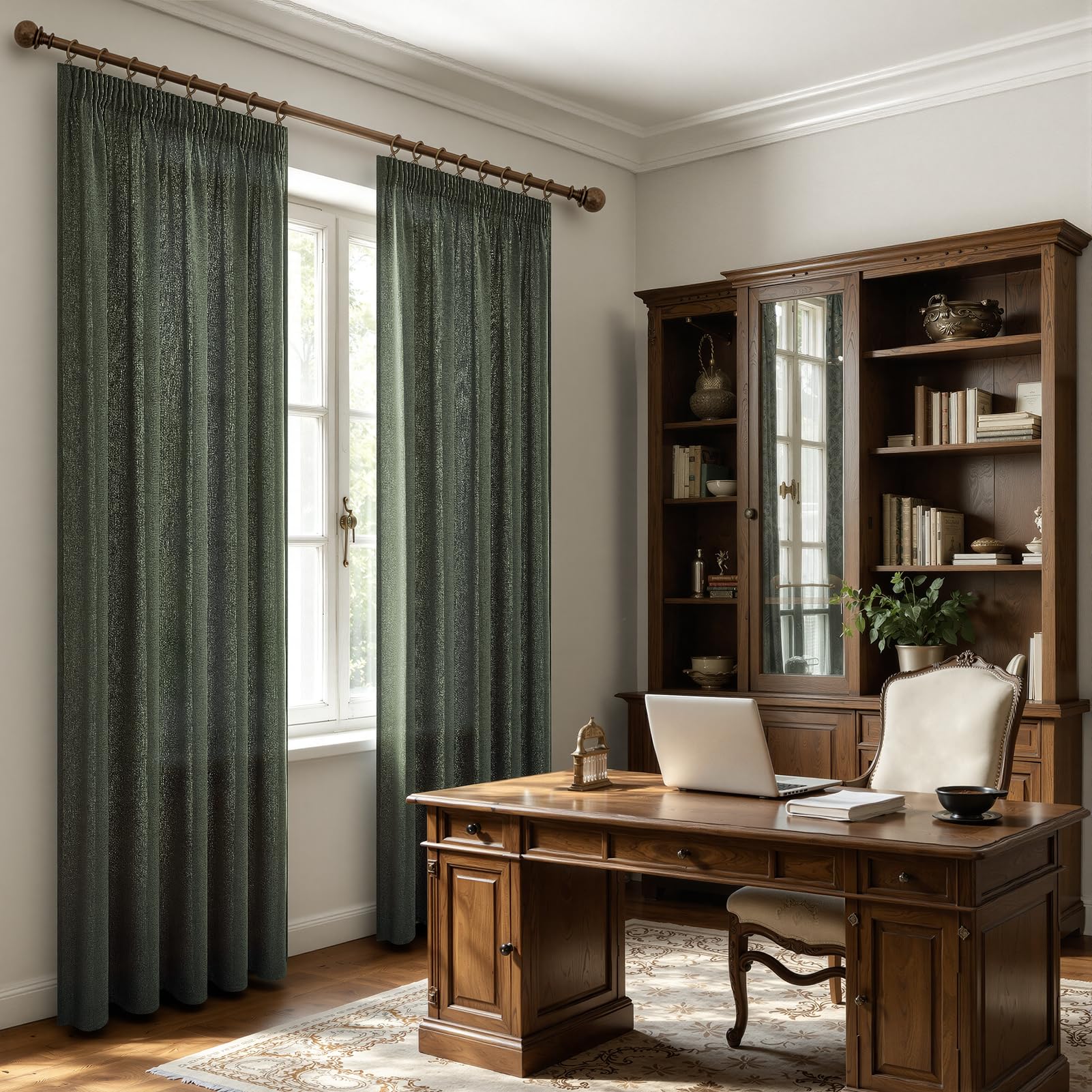 MRTREES Rideau Voilage Lin Naturel Semi-Transparent 140x240 cm pour Fenetre Chambre Adulte Salon Moderne Lot de 2 Panneaux de Rideaux Galon Fronceur Voilages Intérieurs, Vert Olive