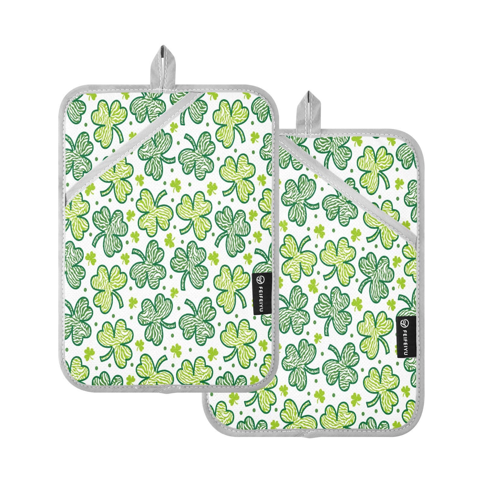 CEBUGI Pot Holders Set of 2 Heat Resistant 170℃ Potholders with Pockets Shamrocks with Zebra Skin Hot Pads for Women Men Kitchen Cooking Baking Barbecue