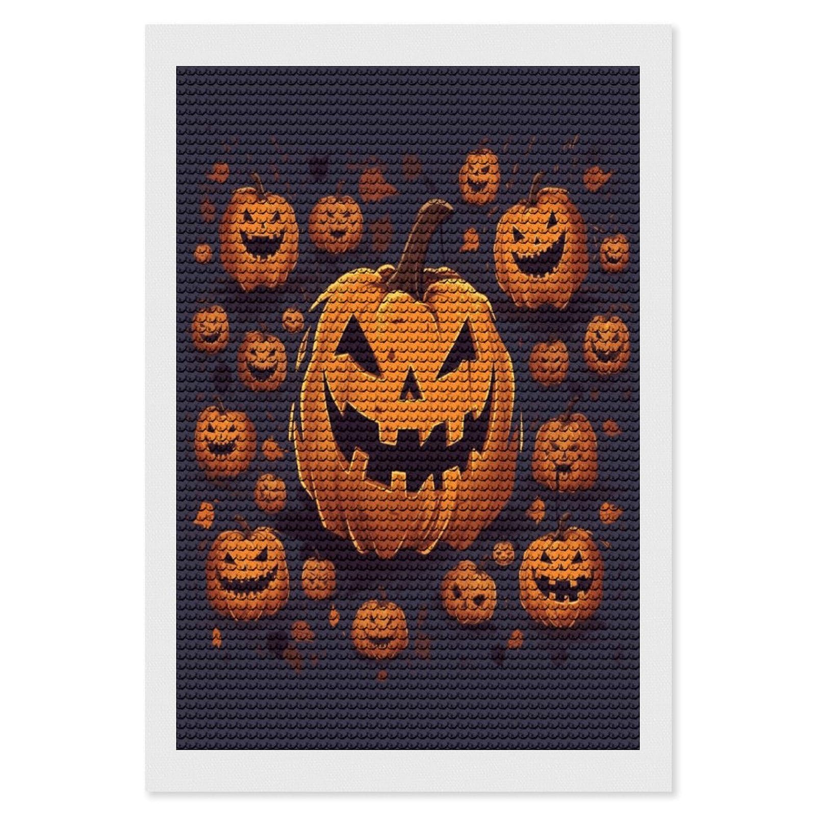 JTREHY Halloween Pumpkin Diamond Art Kits Personalized DIY Round Diamond Painting Kits for Beginner Full Drill Diamonds Dots Paintings for Adults Gem Art Crafts Home Decor
