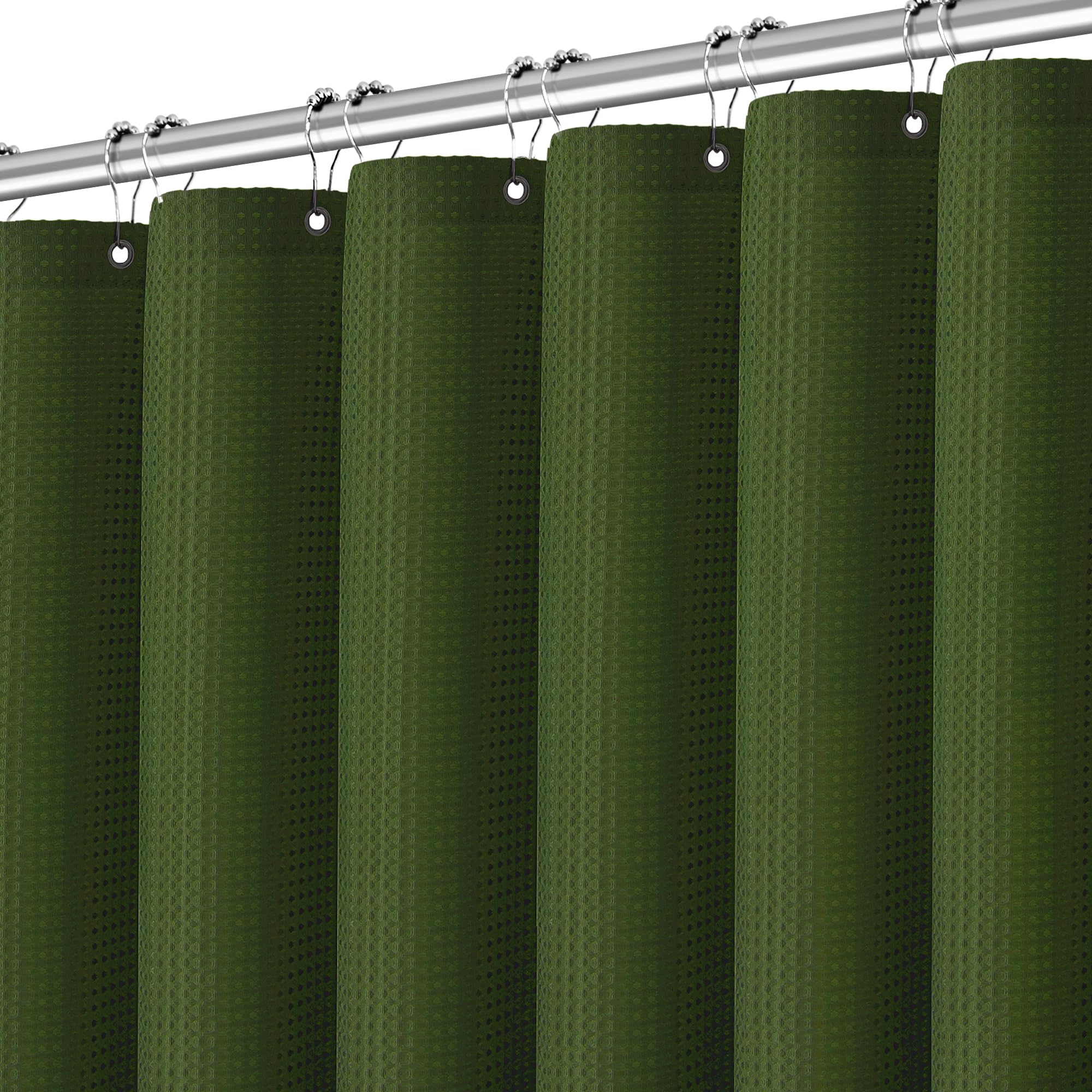 PANGSINNE Green Shower Curtain for Bathroom Waffle Textured Heavy Duty 78 Inch Shower Curtain Set for Bathroom, Water Repellent 256GSM Neutral Fabric