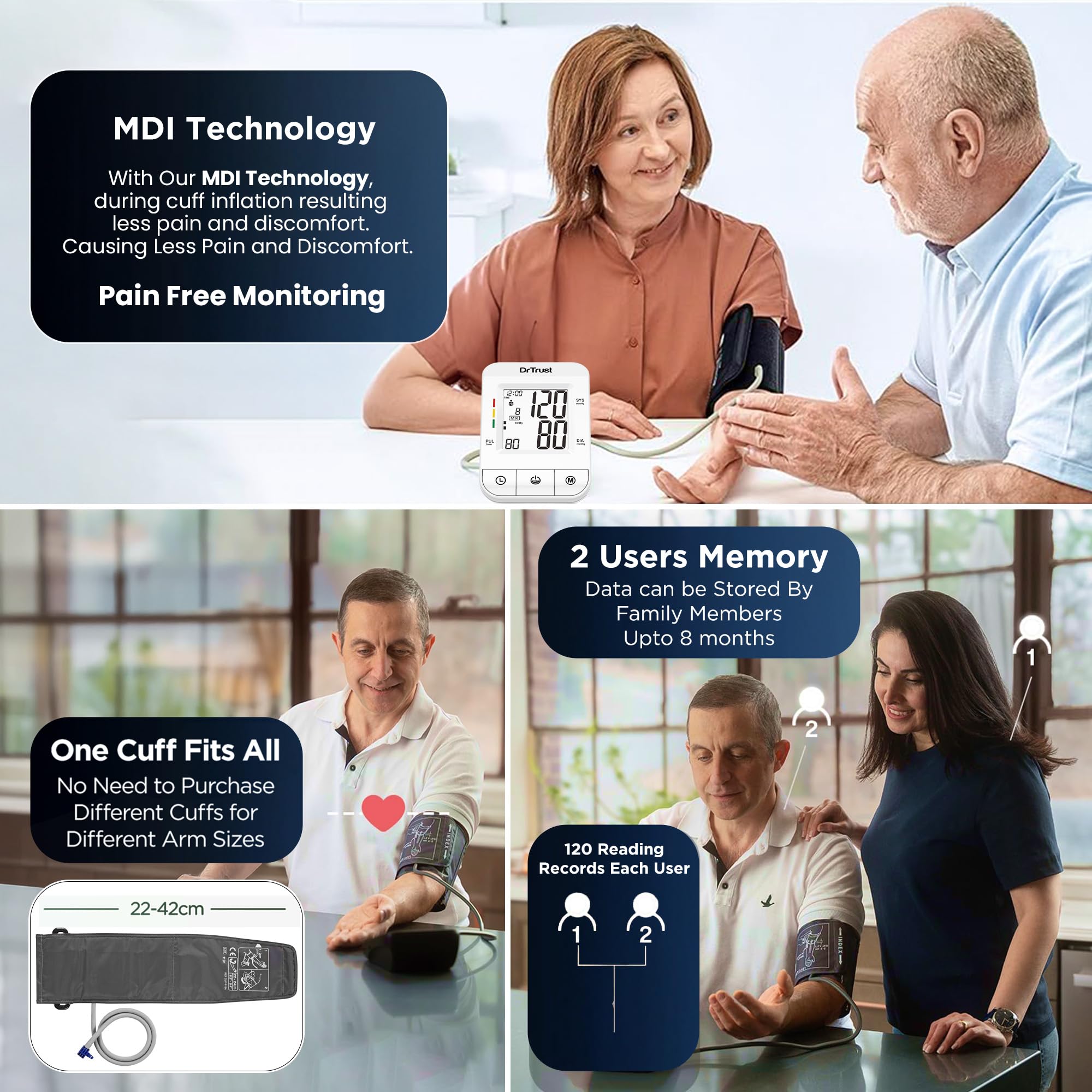 Dr Trust (USA) ICheck Fully Automatic Digital Blood Pressure Monitor Machine with MDI Technology, Large Display Cuff,Accurate BP Monitor for Home Use (White) β Model 116 2