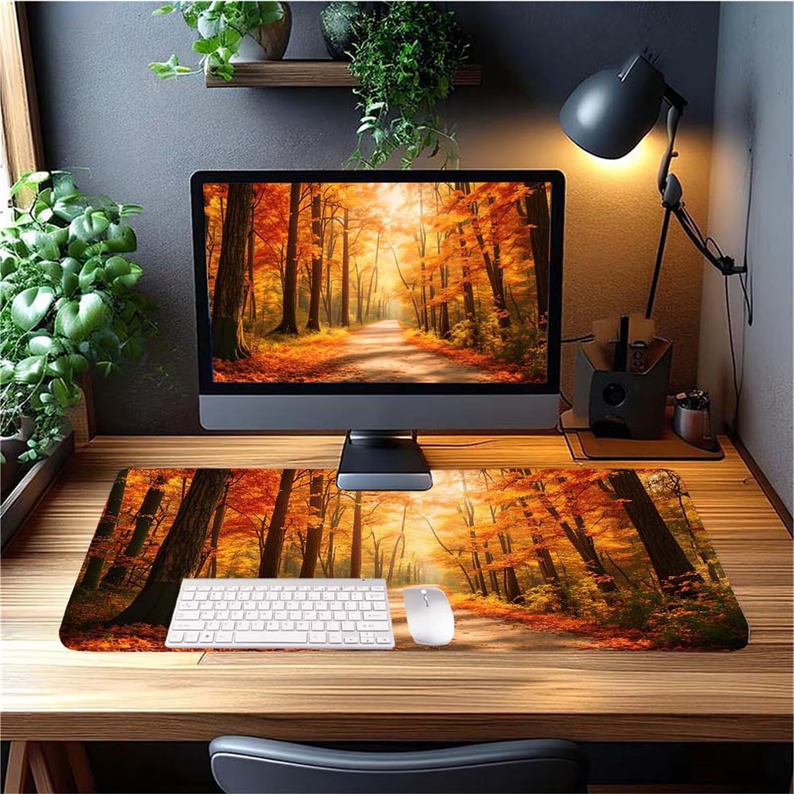 Alfombrilla Ratón Otoño Bosque Alfombrilla Ratón XXL 1400x600x3mm Mouse Pad Resiste Salpicaduras, Extendida de Gran Tamaño con Bordes Cosidos, Mejora la Precisión y la Velocidad, Antideslizante y-389