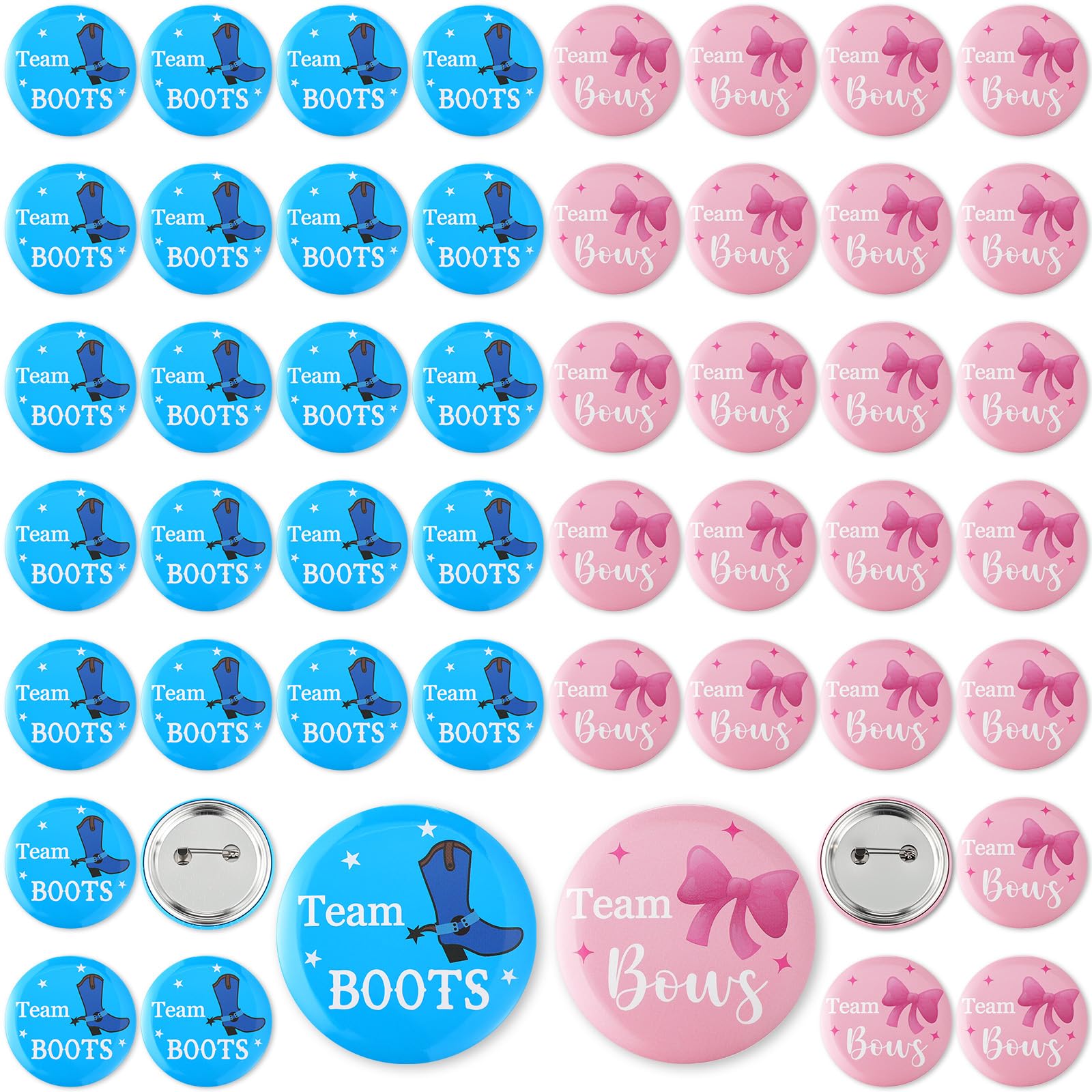 Quelay 50 Pcs Gender Reveal Button Pins 1.75 Inch Team Boy or Girl Pins Bulk, Boot or Bows Gender Reveal Decorations Baby Shower Party Favors for