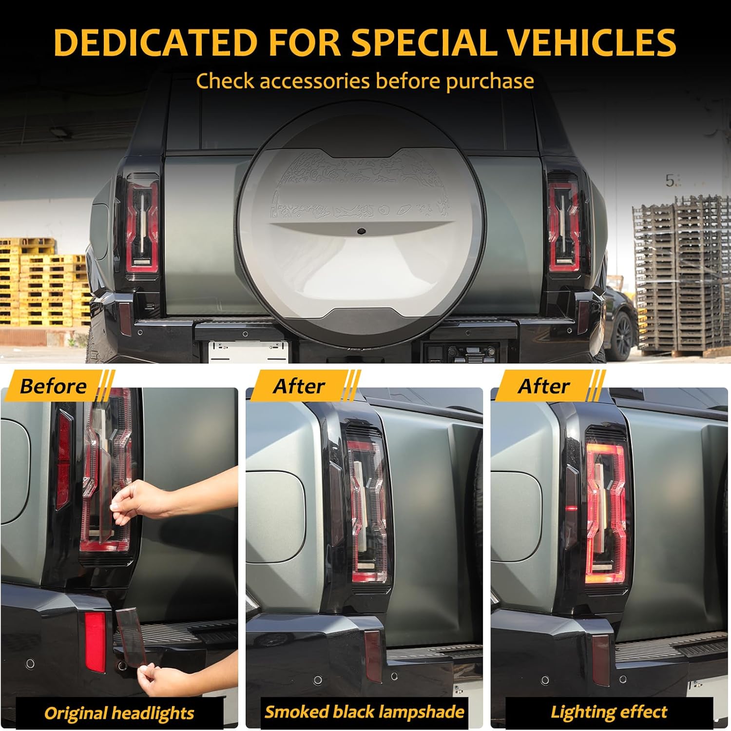 for Hummer EV Accessories Rear Tail Light Cover Bumper Fog Light Lamp Bezel Molding Cover Trims for 2024 2025 Hummer EV SUV Smoked Taillight Fog Light Lamp Cover (SUV/4PCS)