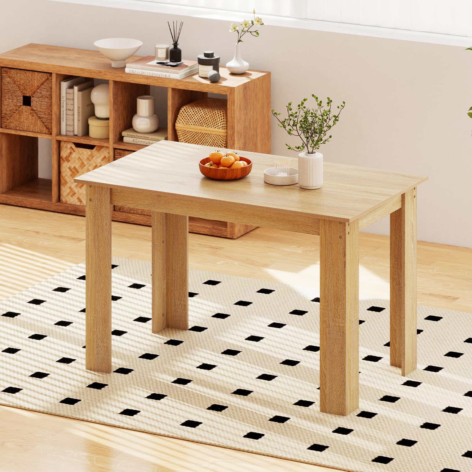 COSTWAY Table Salle à Manger 120 CM pour 4-6 Personnes, Table Cuisine Rectangulaire avec Pieds en Formes de L Robustes, Montage Facile, Charge Max. 60 kg (Naturel)