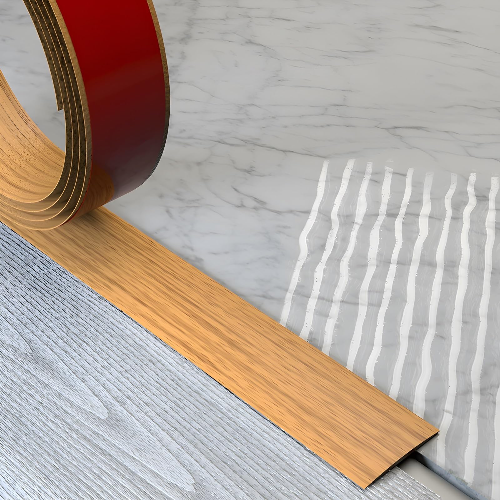Psmpengamz Natural 1-15M Pvc Floor Divider Self Adhesive Transition Strip, Viny Flooring Edge Strips For Joining Floor Gaps, Doorway Threshold Strip(,7.6Cmx7m)
