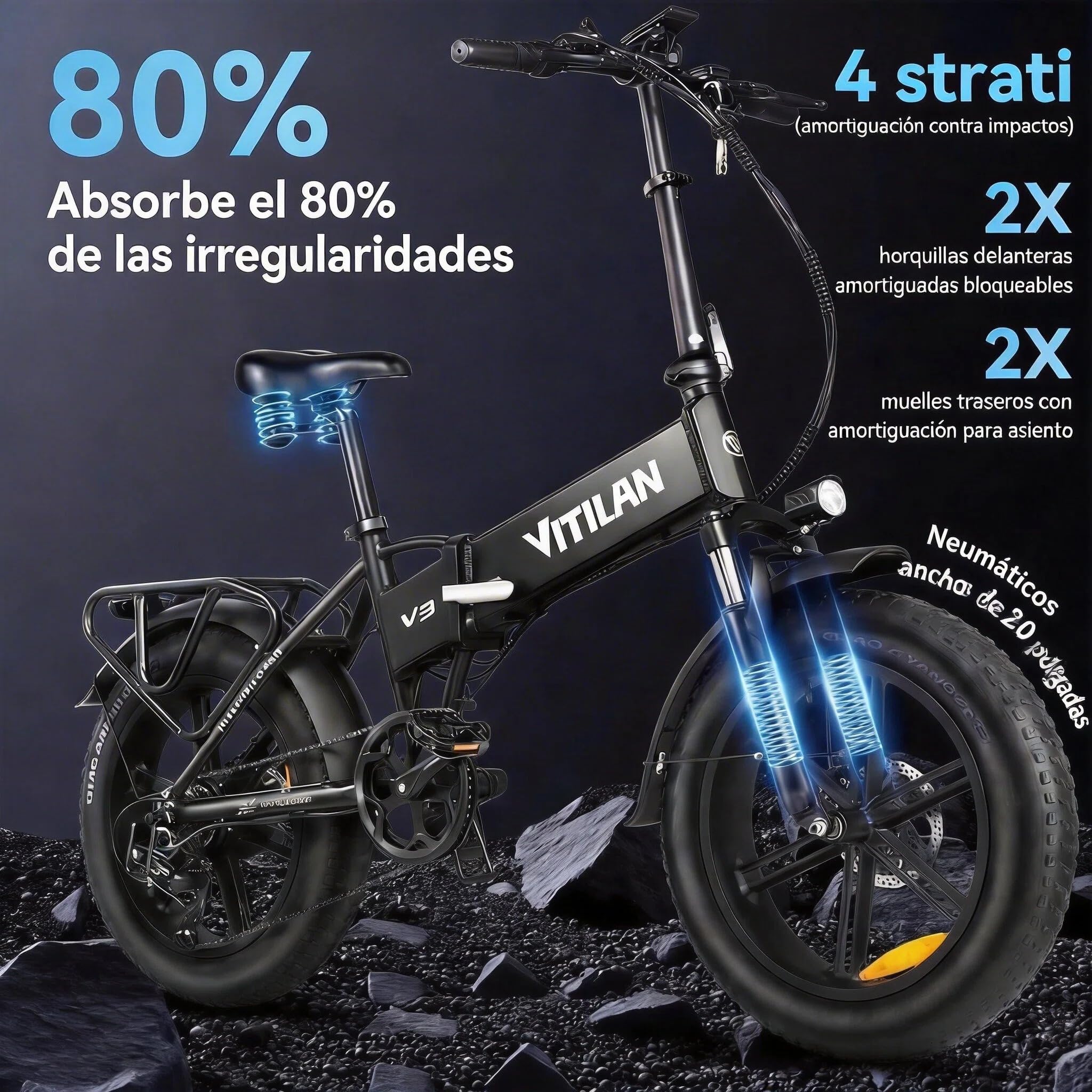 Bici Elettrica Pieghevole per Adulti, Motore Potente, 20"×4.0" Fat Tire, 48V Batteria, 7 Velocità, Autonomia 40-110km, Bicicletta Elettrica per Spostamenti urbani, Avventure All'aria Aperta