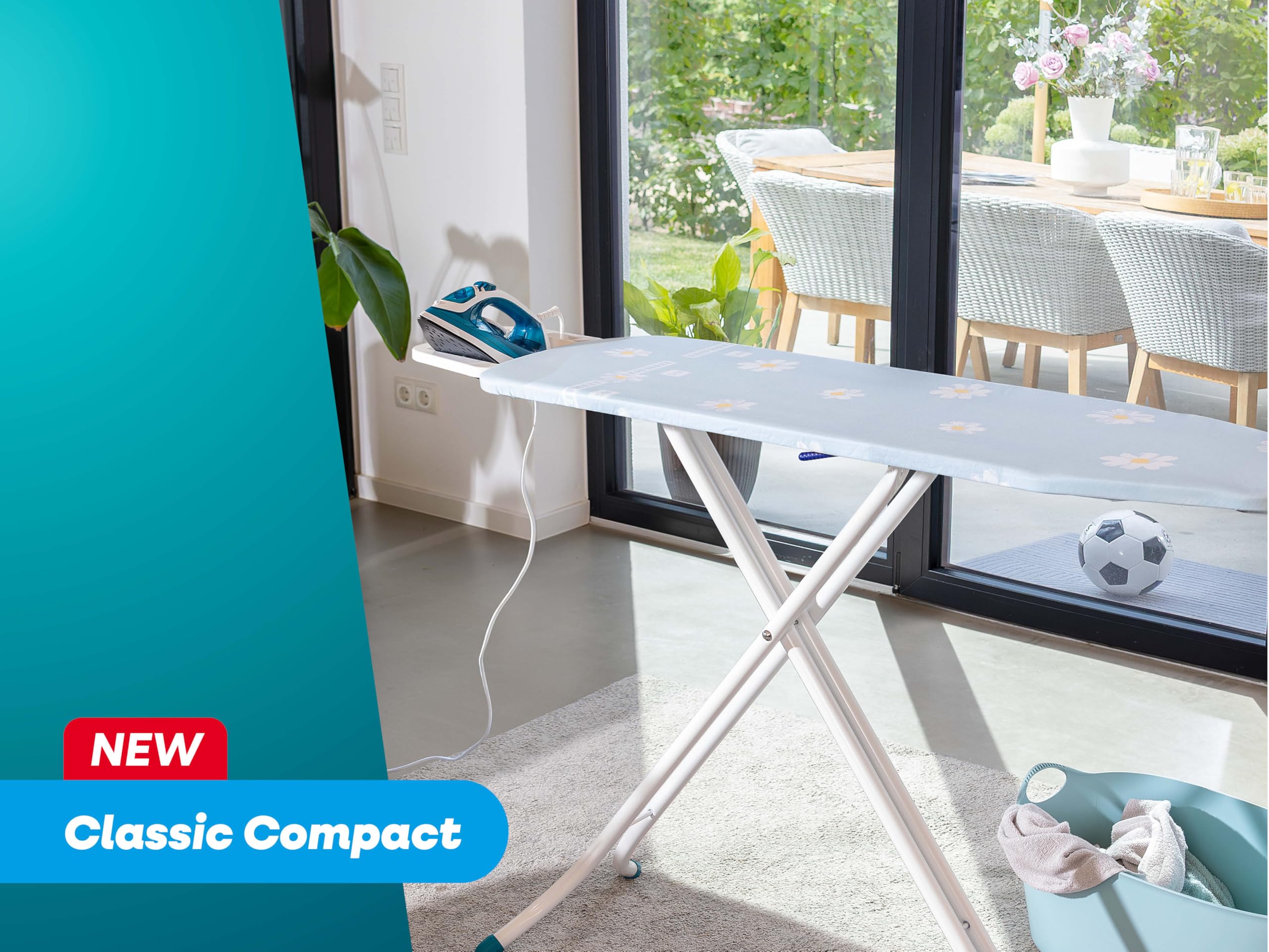 Leifheit Bügeltisch Classic M Compact, Bügelbrett mit 120 x 38 cm Bügelfläche, höhenverstellbar bis 96 cm, Feste Bügeleisenablage, stabiles Untergestell