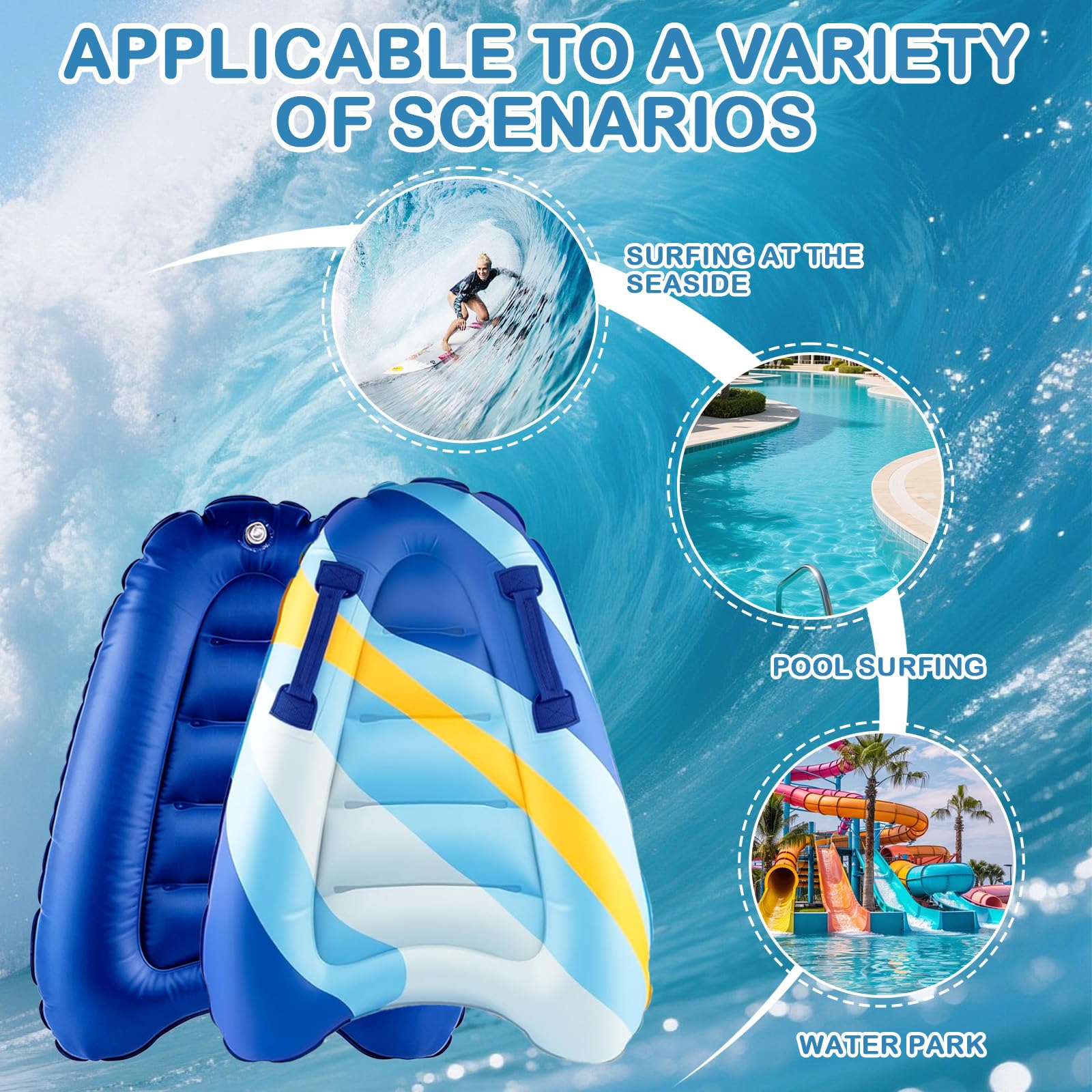 Aufblasbares Bodyboard Tragbares Bodyboard Kinder mit Griffen,Faltbar Schwimmenboard