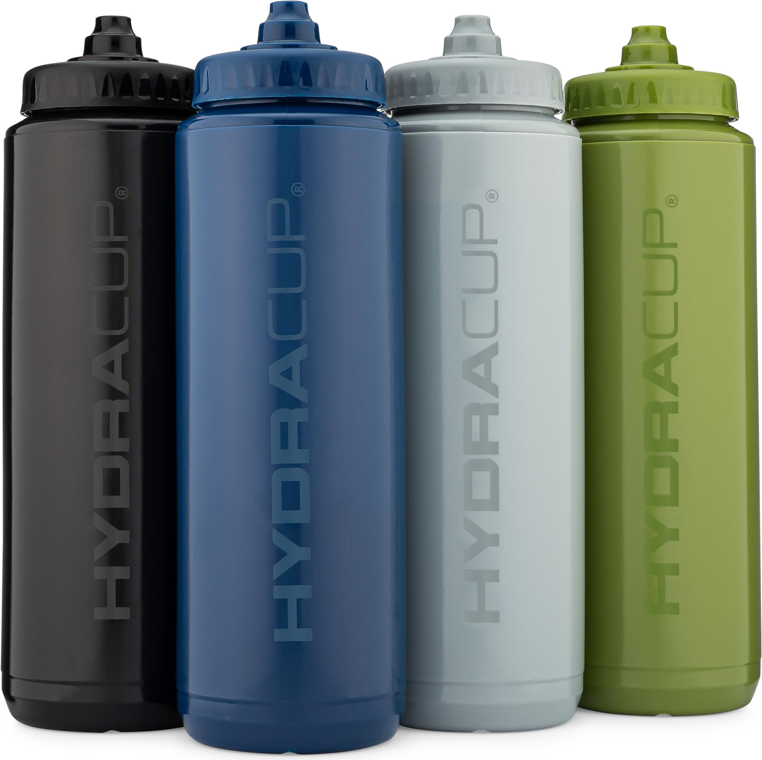 Hydra Cup - 4 PACK - 32oz Squeeze Water Bottles Bulk Set, BPA FREE, For Sports, Cycling, Bike, Quick Squirt Hydration, Shaker Cup Wire Whisk Included.