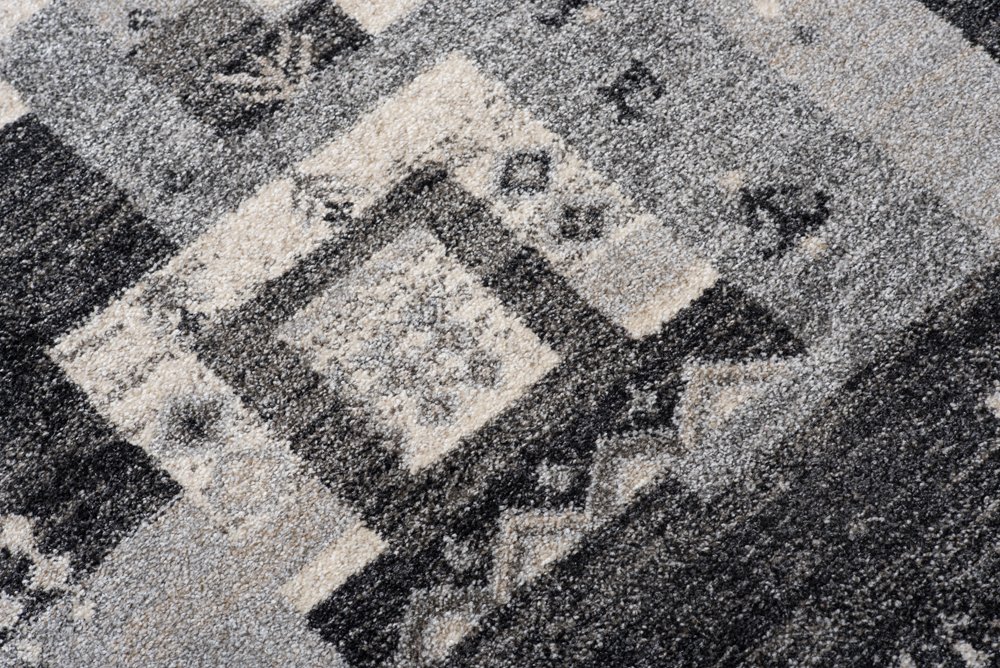 Tapiso Sari dywan z krótkim włosiem, nowoczesny, kwadratowy, paski, szary, kremowy, wielokolorowy, melanż, do salonu, sypialni, Ökotex 120 x 170 cm