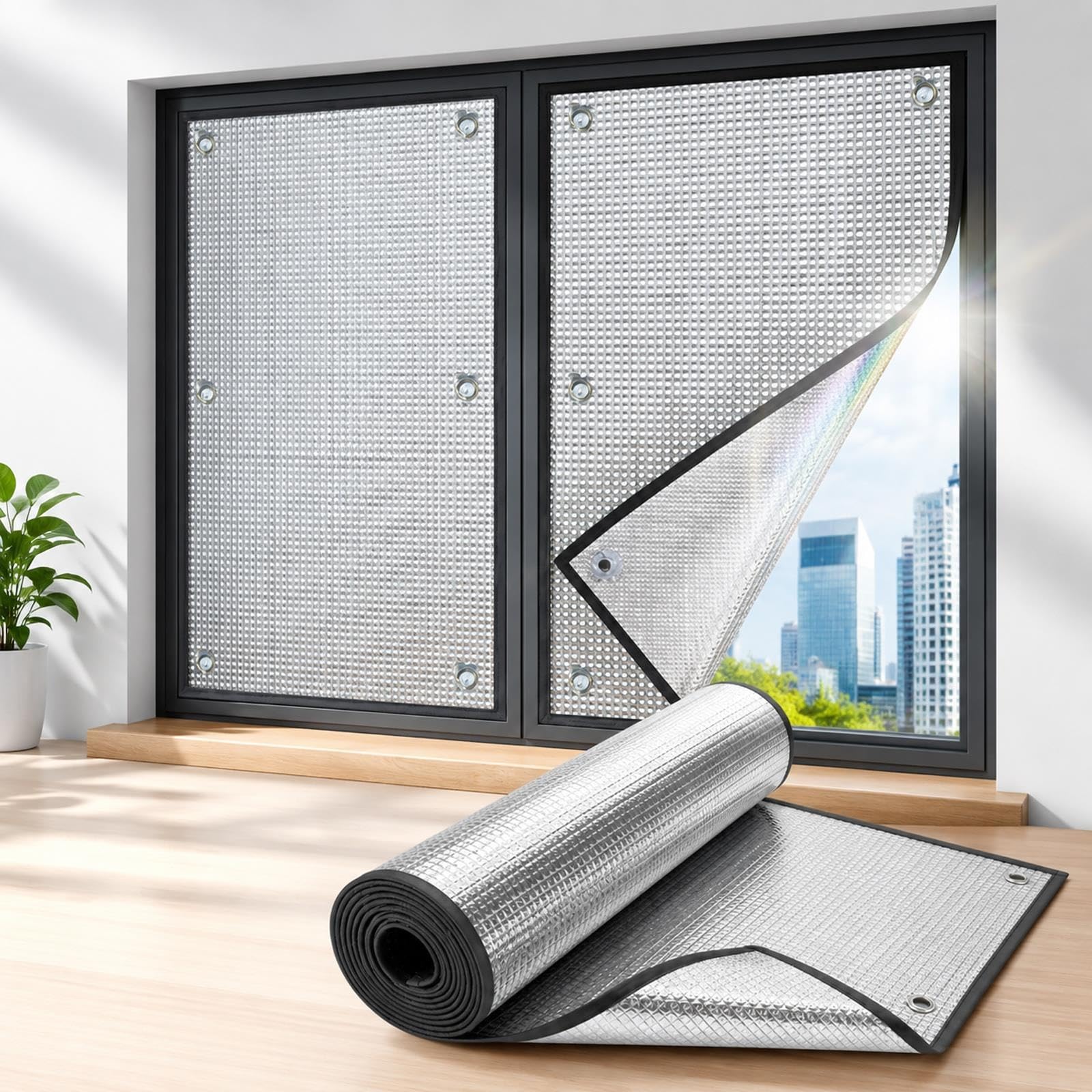 Pellicola Anticalore per Vetri, Pellicola Riflettente Anti-Calore da 8 mm | Copertura per finestre anti-UV in alluminio per privacy e protezione solare, con ventose(39x67in)