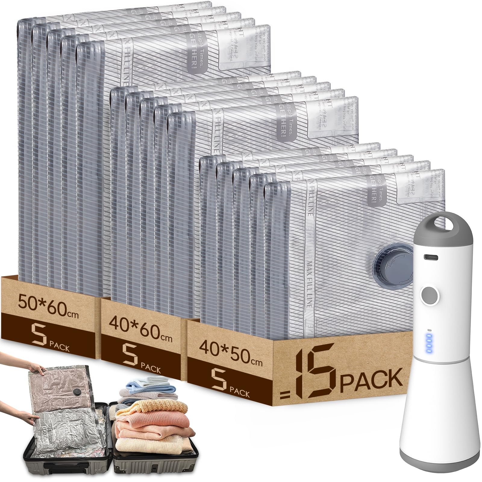 Bolsas de Vacío Ropa con Bomba Eléctrica Inalámbrica