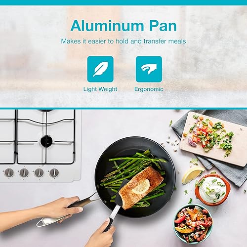 Miniatura 4 de Sartén antiadherente, juego de utensilios de cocina de 10 pulgadas anodizado duro y tabla de cortar de plástico grande para cocina, apto para