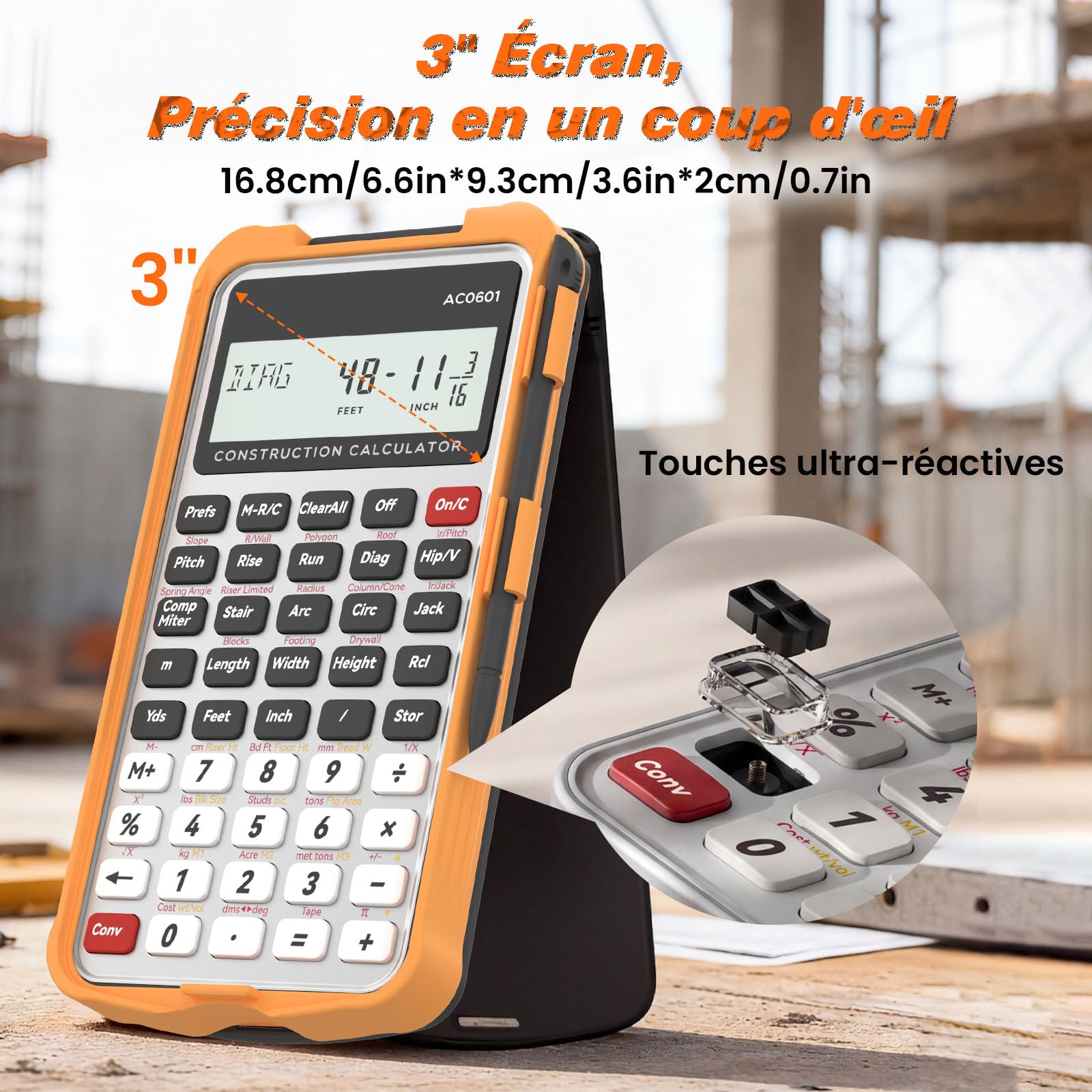 Calculatrice de Chantier avec Tablette d'écriture, Industrie & Science d'ingénierie ROATEE pour Entrepreneurs, béton, Calculatrice Fractions Pieds/Pouces pour menuisiers, charpentiers, rénovateurs