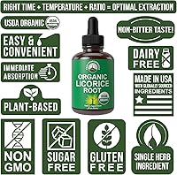 Vista 7 de USDA Organic Licorice Root Extract Liquid Drops Supplement. Vegan Tincture for Digestion + Respiratory Health. Extracto de Regaliz Root Oil Herb.