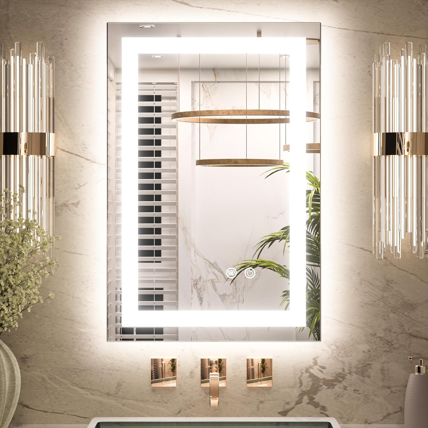 Keonjinn LED Mirror for Bathroom 16 x 24 Inch, Frontlit & Backlit Bathroom Vanity Mirror with 3 Color Lights, Lighted Bathroom Mirror with Anti-Fog, HD Tempered Glass, UL-Listed LED Driver, CRI90+ Frontlit & Backlit 24"L x 16"W