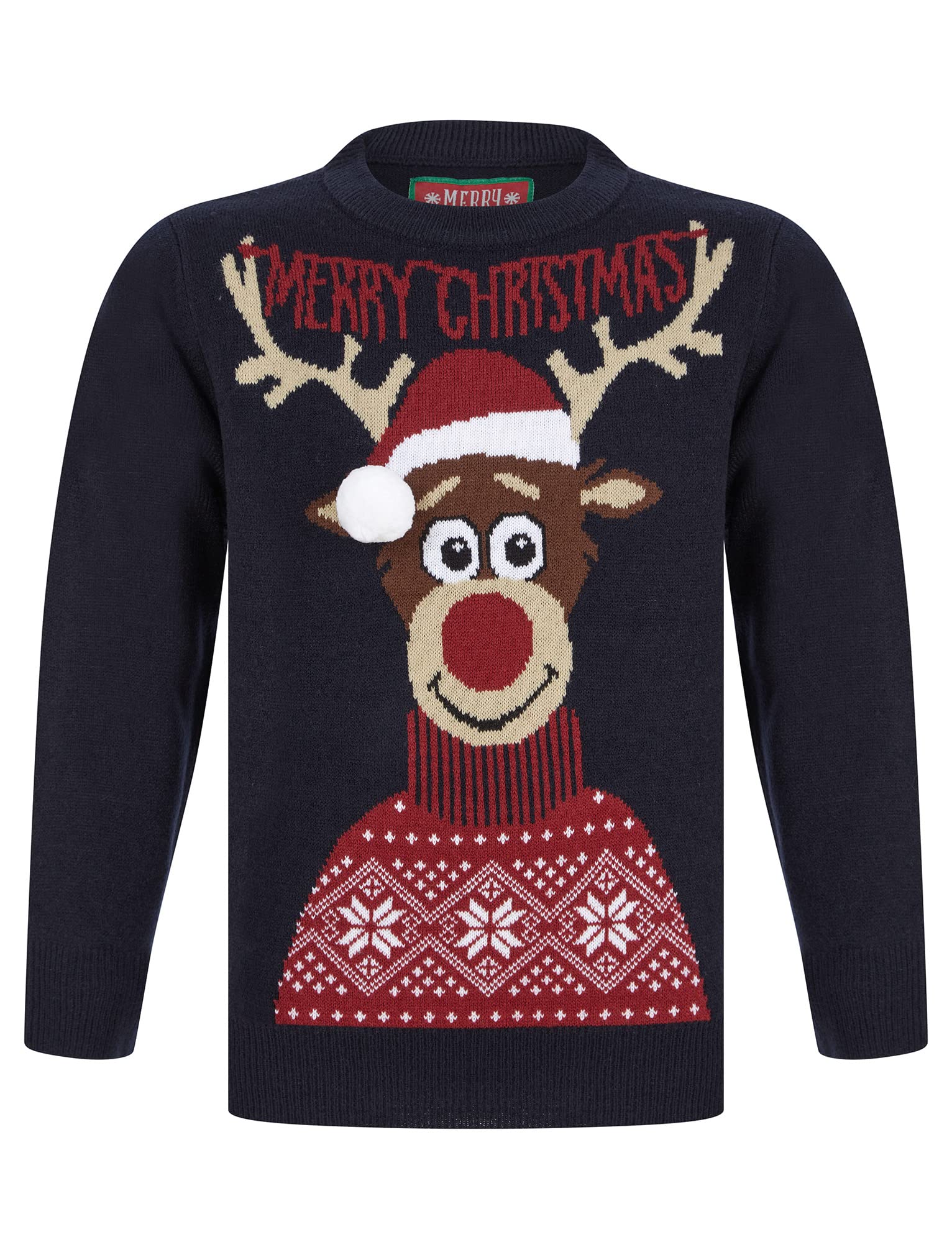 Tokyo Laundry Boy's Christmas Reindeer 3D Pom-Pom Novelty Christmas Jumper