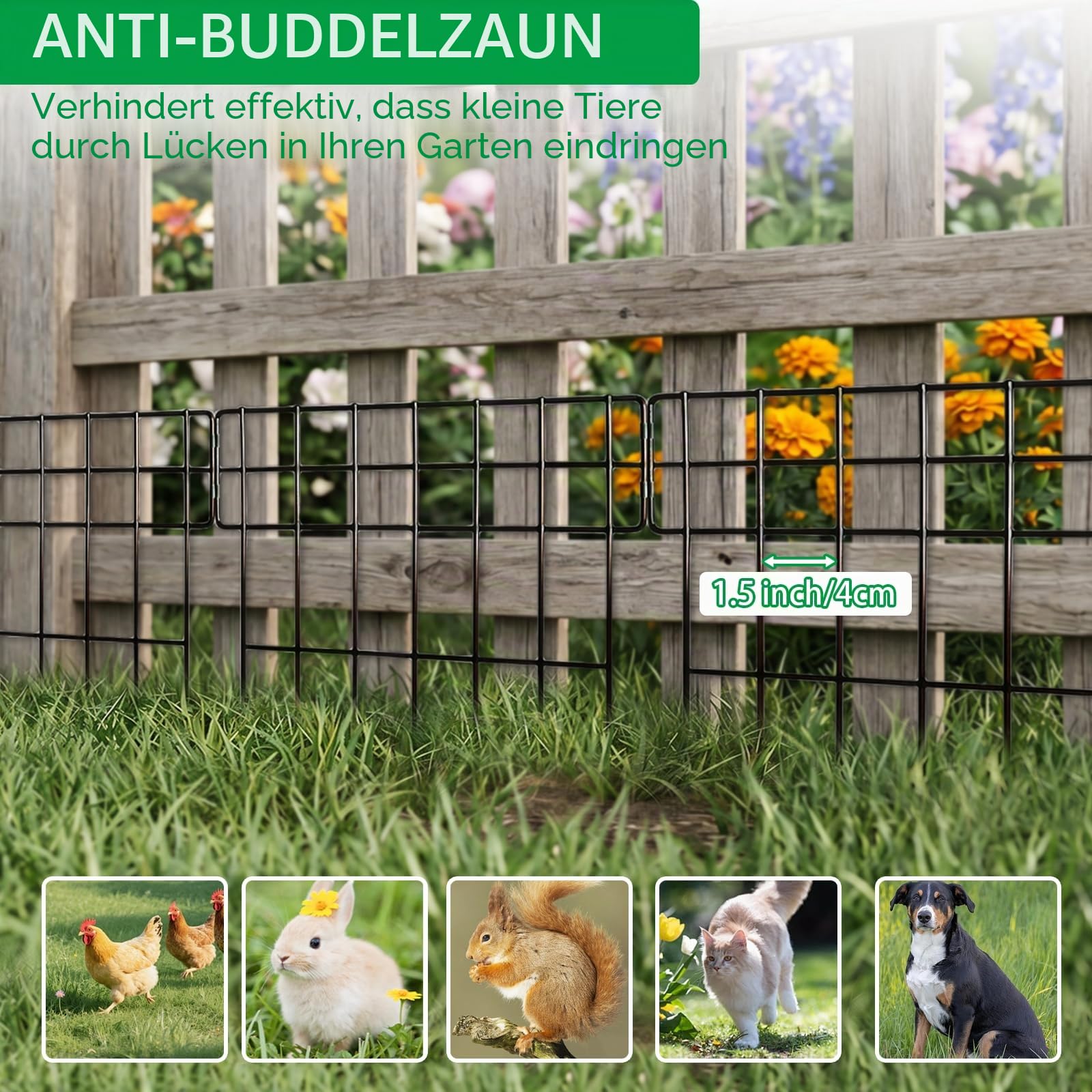 Thealyn 25er-Pack Tierbarriere-Zaun Metall Dekorativer Gartenzaun 43 cm (H) X 33 cm (B) Gesamtlänge 8,2 m Kein Graben-Zaun Patio-Grenze Tierzaun für Hunde Kaninchen im Freien Patio