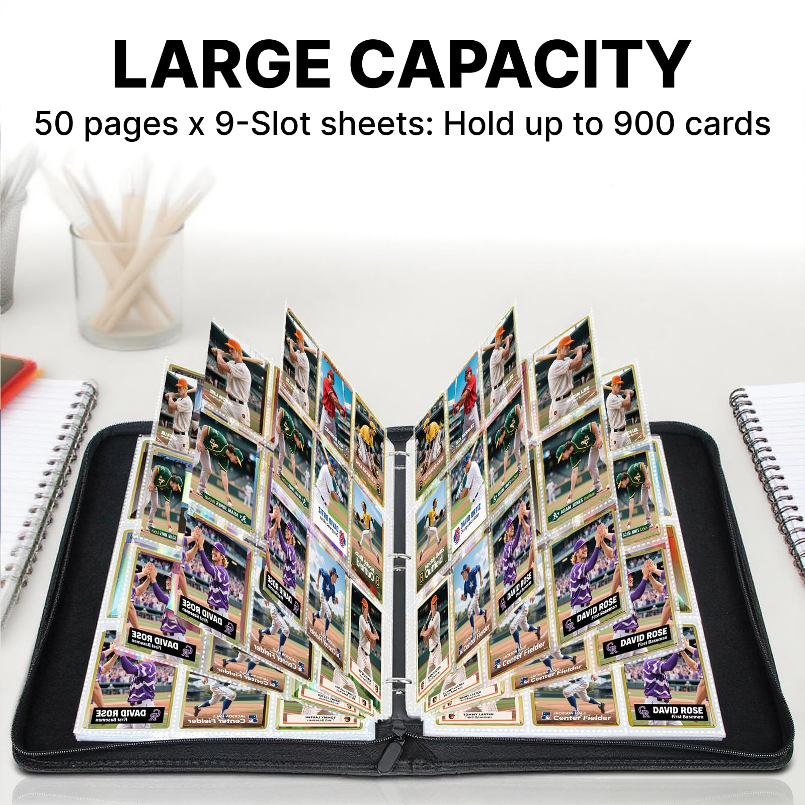 MIXPOET Trading Card Binder, Cards Folder Album with Sleeves, 9 Slot 900 Pockets, Collectible Games Storage Holder - Image 2