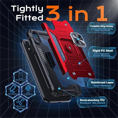Miniatura 5 de Anqrp Funda diseñada para iPhone XR con soporte de anillo de metal giratorio soporte magnético Funda protectora de grado militar compatible con